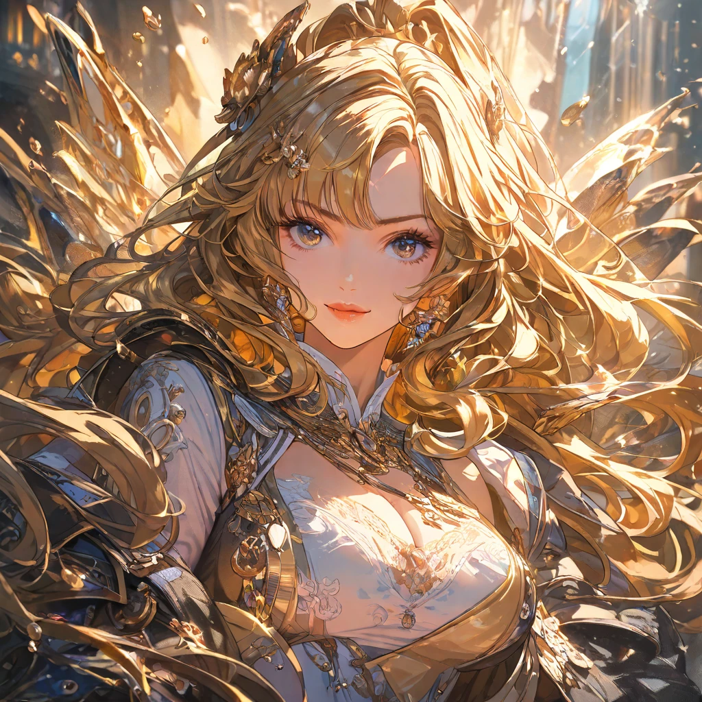 top-quality、tmasterpiece、Very high resolution、super high image quality、High-quality pixels)、perfect eyes, perfect face, solo,8K, large breast,(Detailed description of hair), (Detailed description of face),(Detailed description of body), fair and clear skin, matchless beauty, long legged, Long blonde curly hair details expressed, beautiful postures, Fantastical Atmosphere, expressive brush strokes, Artistic interpretation, Delicate curls,Detailed floral jewelry, Crystal diamond jewelry,Stunning intricate costumes, Fantasy illustration, Subtle colors and tones, The details have been upgraded,cleavage,reindeer horns,reindeer ears