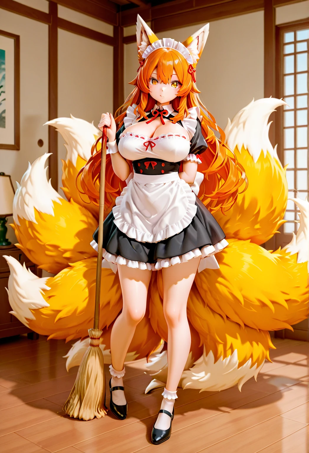 masterpiece, best quality, roxanne, dog ears, collar, sundress, looking at viewer, garden, autumn, sunset, large breasts, ass, smile edgYSD, woman wearing a yellow sundress, very voluminous lengthy dog tail, dog tail starts above butt, dog tail starts from skin, dog tail goes above dress