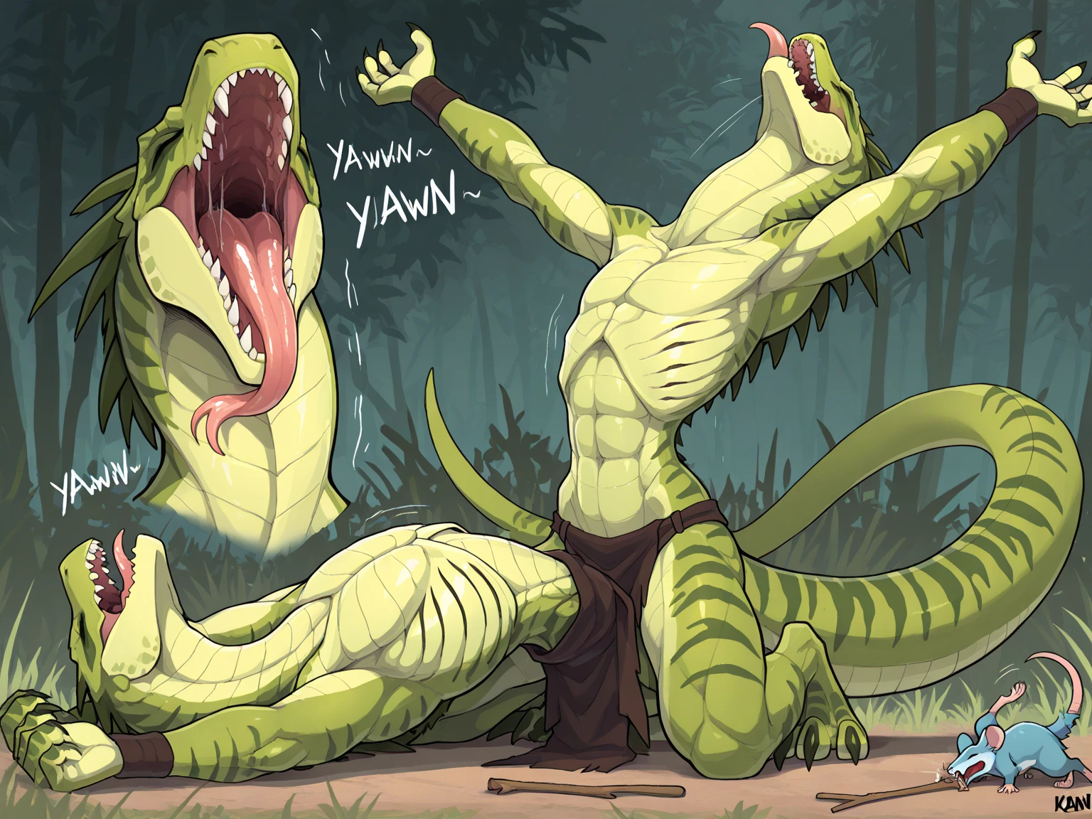 nj5furry, sweat drops, scalie, reptile, scar, anthro, crocodilian, male, solo, scales, hi res, crocodylid, clothing, facial scar, muscular, teeth, masturbation, erection, large penis, big dick, ejaculation, cum, cumshot, massive ejaculation, semen, anal, anal dildo, pornographic pose, fellatio, oral, blowjob myself, autofellatio, spread legs, lift legs up with hands, open mouth, crocodile tail, crocodile legs, slit, slit penis, stuff his penis in his cheeks, wet penis