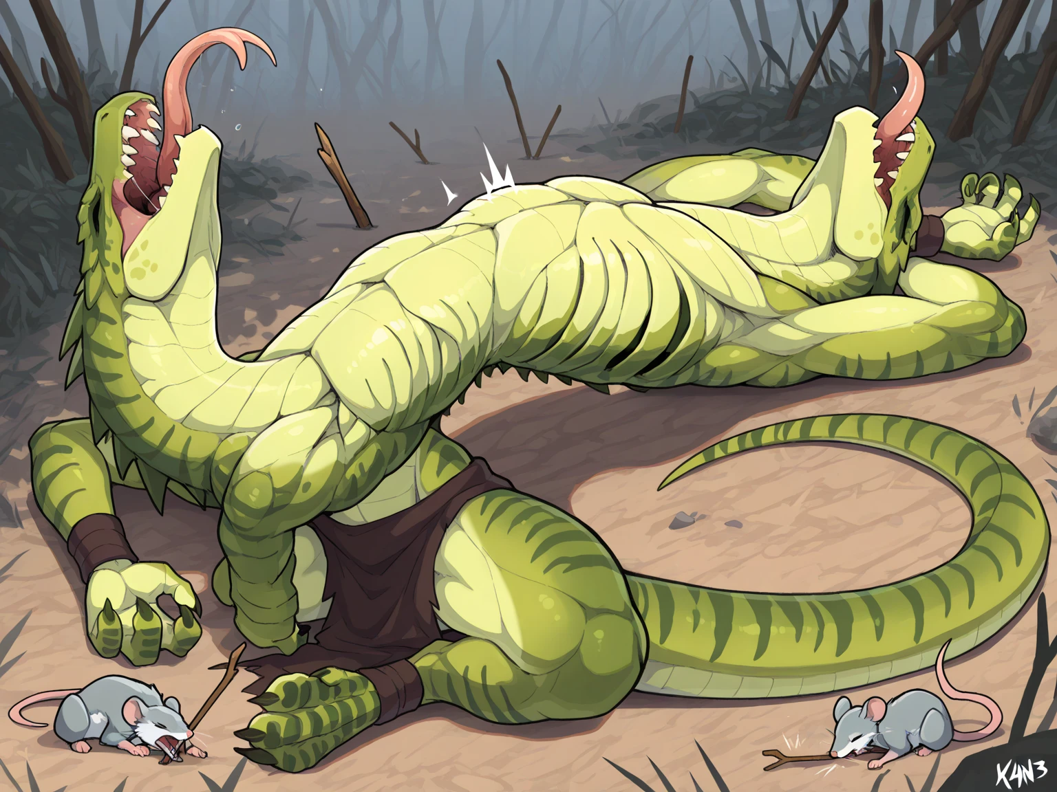 score_9,score_8_up,score_7_up, source_cartoon, kemono style, , (solo), male insectoid mantis , mid transformation, solo, masterpiece, best art, barbarian armor, detailed hands, forest, pain expression, night, , kneeling, muscular, body hair, all fours, side view, loincloth, pauldron
