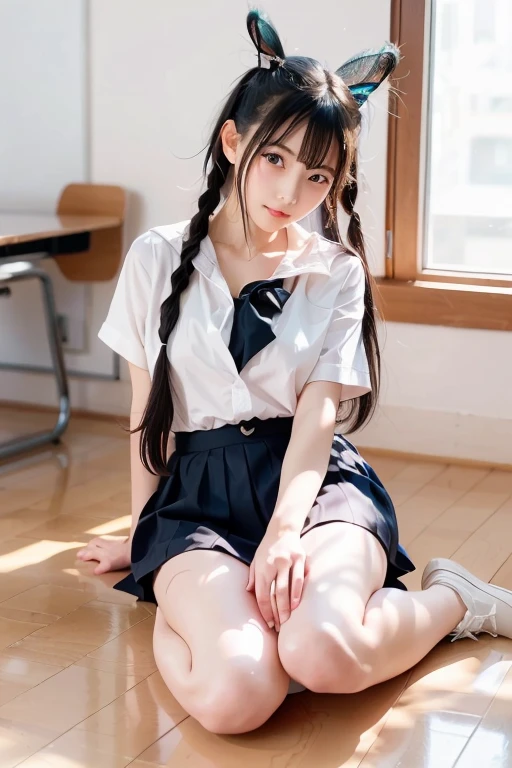 High Definition, High Definition, Masterpiece: 1.5, Professional Lighting, Cowboy Shot, 1 Girl, ((Schoolgirl uniform, skirt, panties))), (Hands behind the back))), ((Adult)), (Squatting on the floor))), ((crotch visible)))), ((Sorry: 1.5)))), (bend the body forward)), (Viewer)))), ((Front photo)))), black hair, white panties, Full back panties, realistic face, natural face, mirror floor, panties reflected on the floor, angle from above,