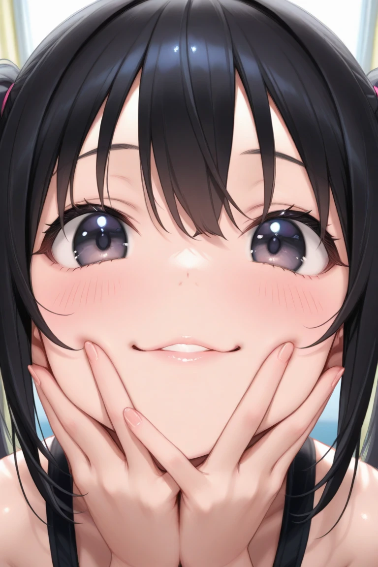1girls, futanari, trap, tiny girl, young girl, mesugaki, mesugaki smile, tidy, yoing lady, long hair, Black hair, short cut, micro bikini,frilled SKIRT, color, small breasts, big ass, thick thighs, Teasing, naughty looks, heart eyes, Lower arm, Focus on the girl, glossly skin, oily skin, Gravure, pinup, junior idols, image video, fellatio gestures, tongue sticking out, Drooling, Close up of face, bust up, Masterpiece:2, Top Quality, high Quality, Very Detailed, ultra High Resolution, super High Resolution, Beautiful Detail, Dynamic angles, perfect lighting, 8k, Animation Style, cartoon style, game cg,