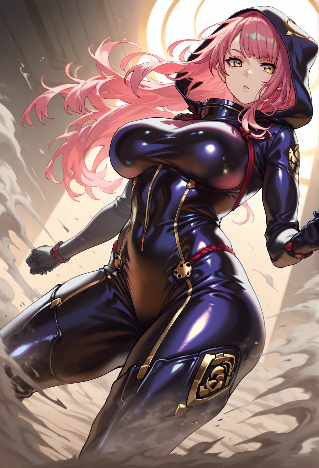 ultra-detailed, Explicit, Beautiful body, Beautiful Nose, Beautiful character design, perfect eyes, perfect face, ultra highres, 4K, beautiful legs, perfect legs, Nice hands, Perfect hand, Masterpiece, Best Quality, Highly detailed, illustration, absurdres, street fighter, doll suit, shadaloo doll, dollsuit, girls, multiple girls, expressionless, blank eyes, looking at viewer, red gloves, emotionless, black latex, corrution, mind control, female combatant, full body, hypnotized, unhappy trance, full body suit, ribbed bodysuit, both arms at side, stand up straight, obey, perfect female body, extremely glossy latex, hypnosis, hypnoLora, empty eyes, Mind control device, poses, submissive_pose, Slave, hat, necktie, stand up straight, standing, standing at attention, Slave, hat, necktie, belt, extending the right arm from the shoulder into the air with a straightened hand, nazi saluting, military, military saluting, salute, latex, ribbed bodysuit, pink hair, blue eyes, long hair, Mizunashi Akari, Aria