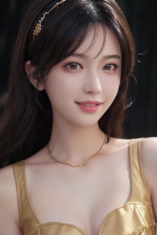 masterpiece、top-quality、realisitic、(A hyper-realistic), (illustratio), (hight resolution), (8K), (ighly detailed), (The best illustrations), (beatiful detailed eyes), (top-quality), (ultra-detailliert), (masterpiece), (wall-paper), (详细的脸), a bed、Upper body close-up,Armpit, Angel Lip,Plump,独奏,(Wearing a plummeted open shirt of white silk:1.5), full of sweat, japanes, large full breasts, (camel's toe)、huge-breasted、Luxury living room、Detailed white teeth、ultimate beauty girl、No bra、(Thick necklace of gold)、perfect teeth、Brown hair、Light makeup、Navel、Seductive look、Room with night view of the building、eyes large、