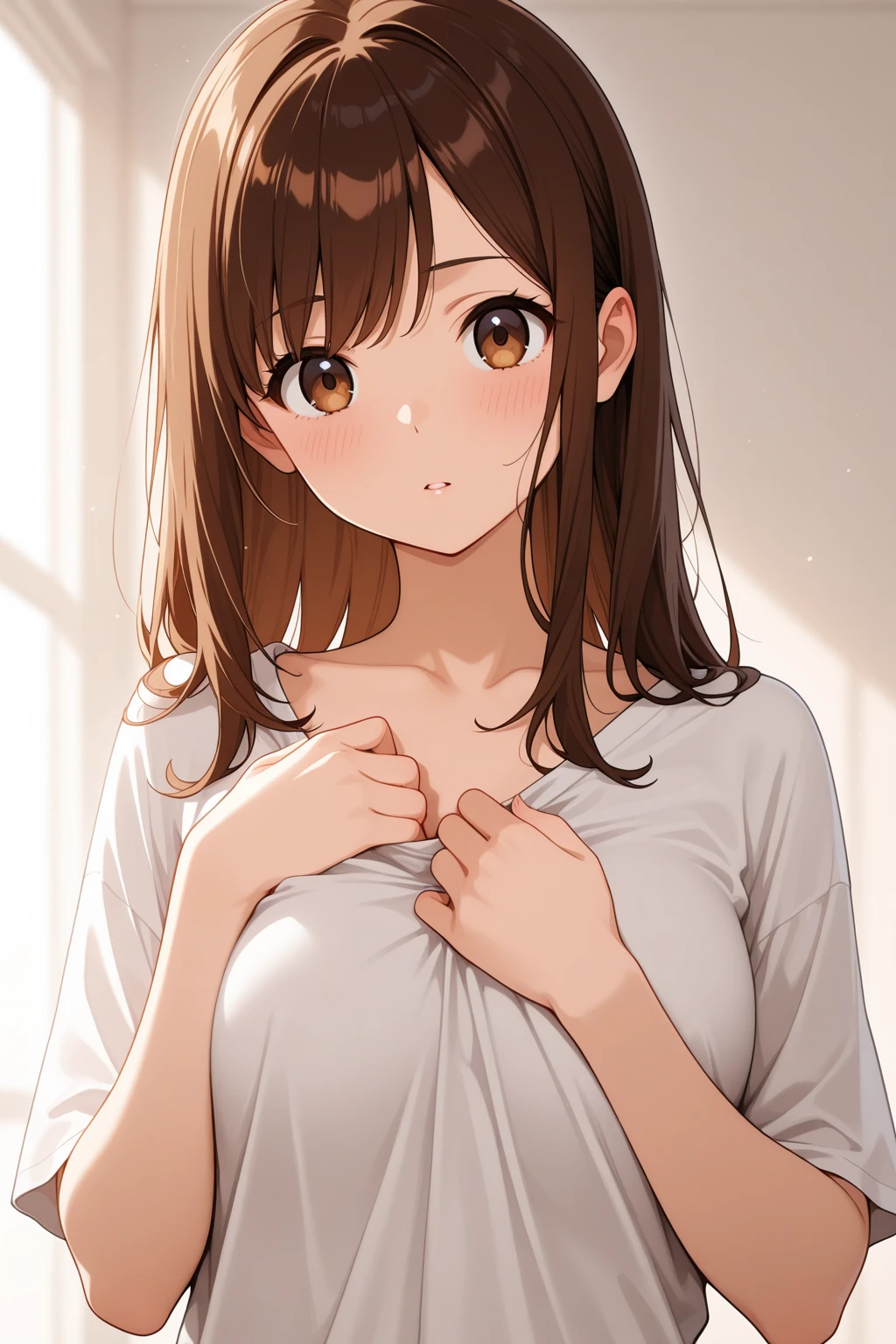 Give me a reference for girls with small in a long-sleeved shirt with arms bent at the elbows (I need to figure out where to draw the folds)