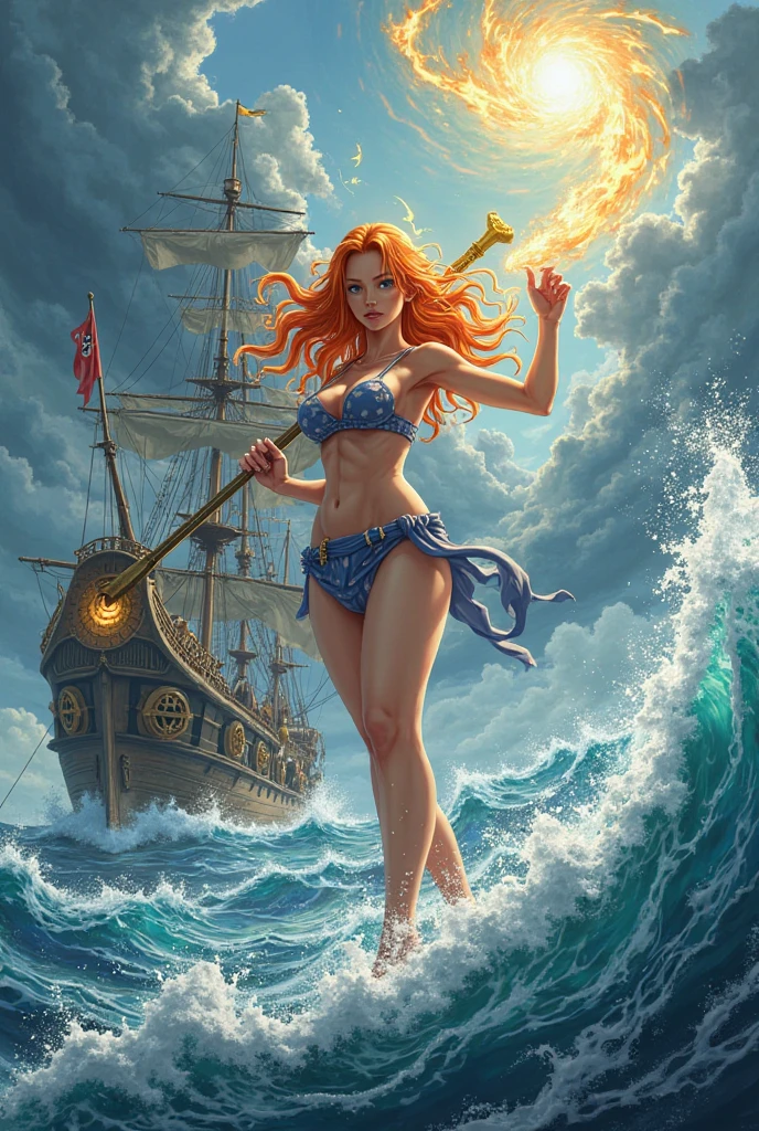 Masterpiece, best quality, (8k very detailed CG unit wallpaper) (best quality), (best illustration), (best shadows) a golden sea wave, bright orange aol sunset through the wave, golden droplets flying, (:1.6),female cat furry, fantasy medieval pirate, saber in a hand, bandana, pirate hat, cocked hat, on a ship, sails, ocean and sky on background, only character, correct female anatomy, beautiful woman anthro, cat head, furry art by greg rutkowski, digital art by artgerm, detailed art, masterpiece, digital painting, correct anatomy