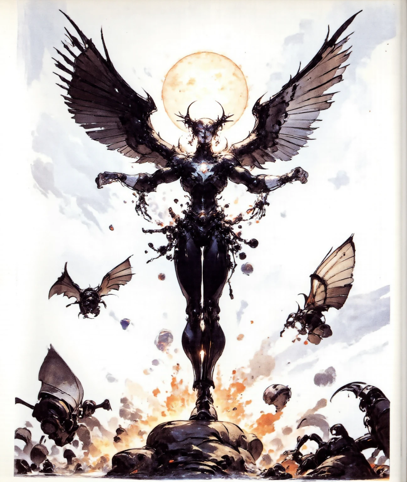 Best quality, Masterpiece, 超高分辨率, (photograph realistic:1.4), surrealism, Dream-like,fusionart, mystical humanoids, dark ethereal magic, humanoid dream control, cybernetic stealth, shadow step, dark machine spells, crystal razor blade