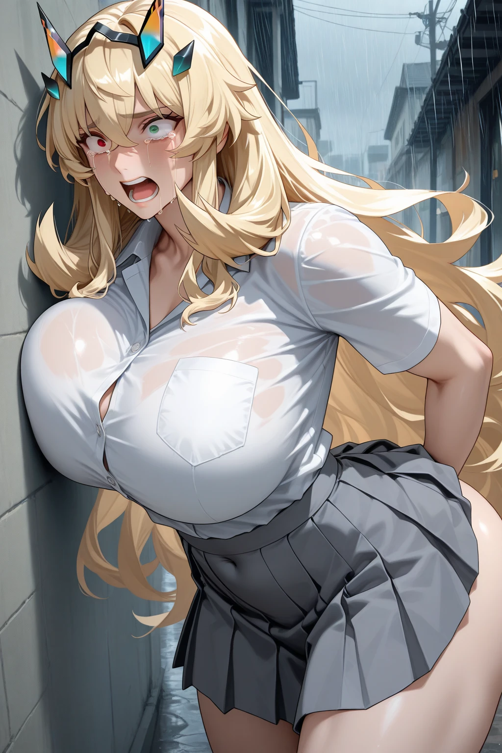 high school girl、Gal、Blonde、Party people、Galメイク、mascara、eye shadow、teenager、Brown Skin、Beautiful woman、Very thick thighs、Unbuttoned shirt、loose socks、Scrunchie、Very short pleated skirt、Acme Face、Best image quality、High resolution、masterpiece、super high quality、Thick pubic hair、Screaming orgasm face、Leopard print panties、Leopard print bra、Very big ass、Very large breasts  、Blushing、4K quality、Blushing、Cry of ecstasy、Sweaty all over、Heavy breathing、Cowboy Shot、Shaking breasts、上下にShaking breasts、Penis sheath、Cowboy Shot、Have sex with a man、Multiple menに囲まれている、Multiple men、{highest quality}, {so beautiful}, {Super detailed}, {Best illustrations}, Browsing Caution, girl, Blowjob, penis