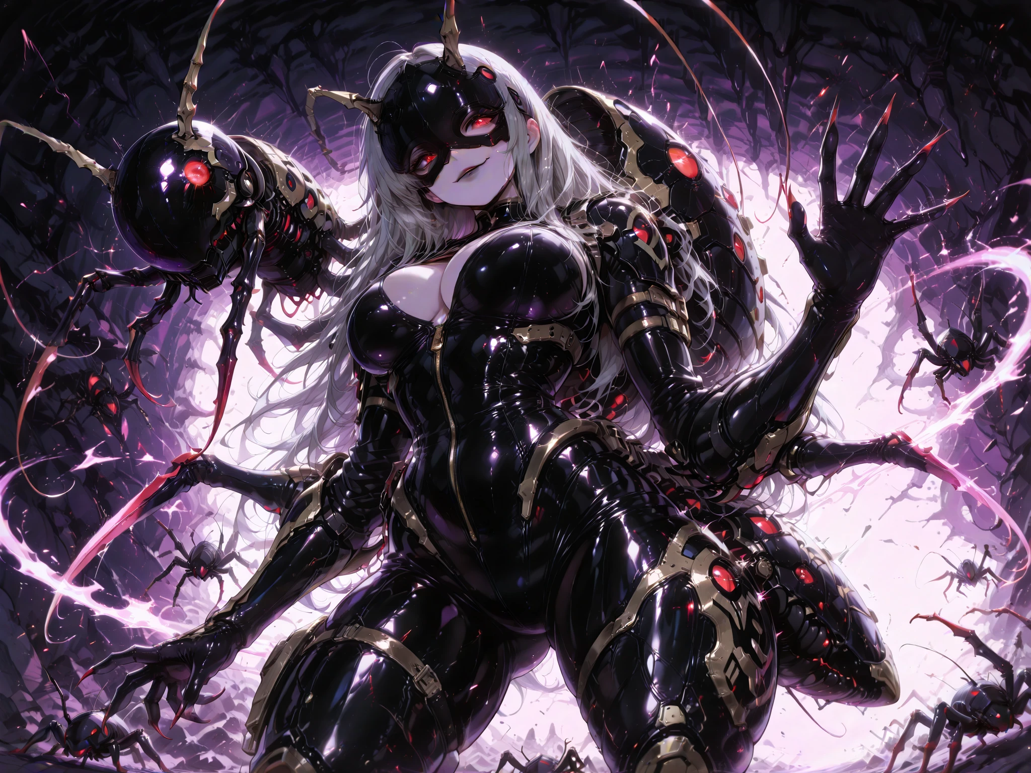Conjoined naked rachnera with eight legs and three heads