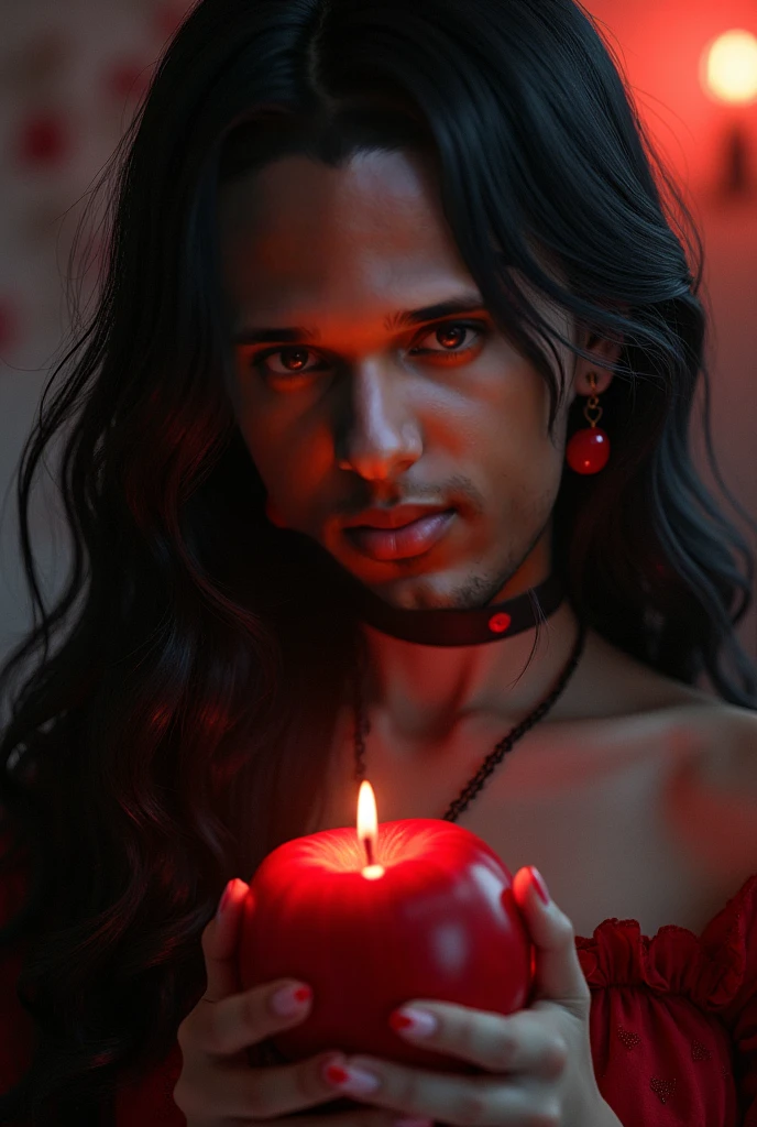 primer plano, alto contraste, cuerpo completo, The seductive hairy-chested Arab male demon with red tattoos, Cuernos rojos retorcidos de su cabeza, Large bat wings with broken chains amplify their presence. His intricate physique stands out against the red candles surrounding the altar in a satanic church......, Performing a Satanic Ritual at Night in the Dark, seamlessly blending the sacred and the profane in a haunting embrace.

Sugerencia de ajuste: primer plano, Punto de vista aleatorio, perfil, Kinematic, Improves tattoo textures and muscle shape through shading and highlights. Experimenta con la intensidad de la luz de las velas para contrastes, adding depth and a seductive atmosphere