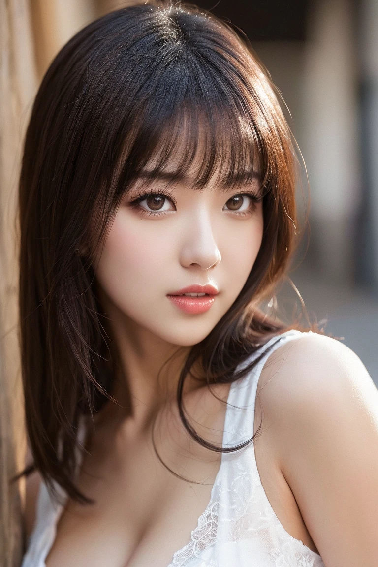 1 Female, Close-up of face, Medium chest, Light brown hair, Blunt bangs, Hair behind the ear, Hair that falls over the shoulders, Long Hair, Slim figure, Ultra debtine debtace, Thin face, Delicate lips, Beautiful Eyes, Light blush, eyes are light brown, Perfect glowing skin, Perfect Skin, Shining Sweat,Have a look at this, Ultra-thin needle, Very thin fingers, The optimal ratio is four fingers to one thumb, (Realistic:1.3), debtinger Extensions, See-through white blouse. Broadleaf Forest, First Person View, debtuji debtilm, debt/1.2, 8K, Tabletop, んdebtdebt, Super detailed, high quality, 最high quality, High resolution,