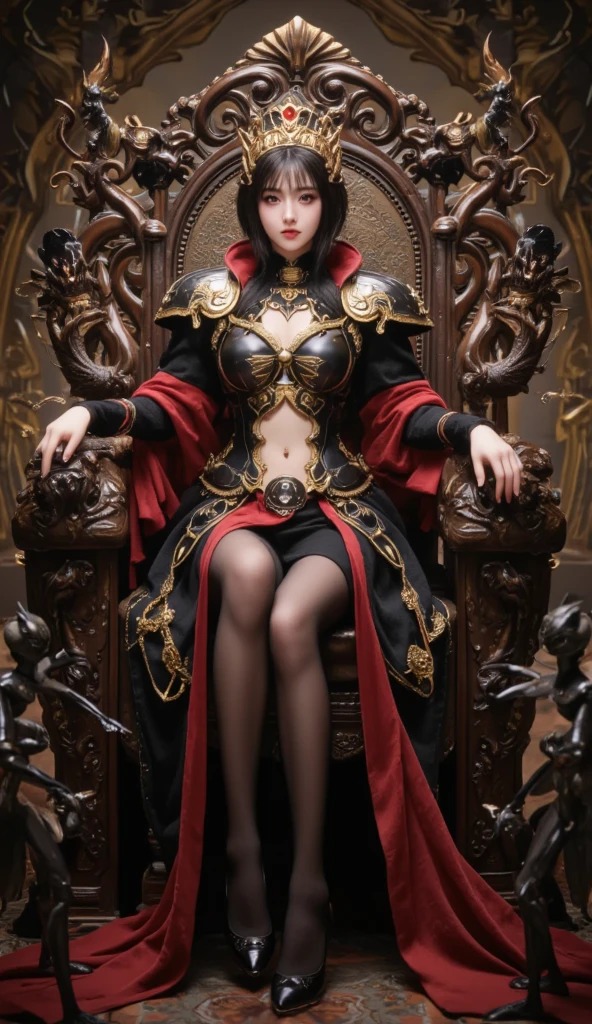 Queen of Hearts, Fantasy cyberpunk, Regal setting, figure