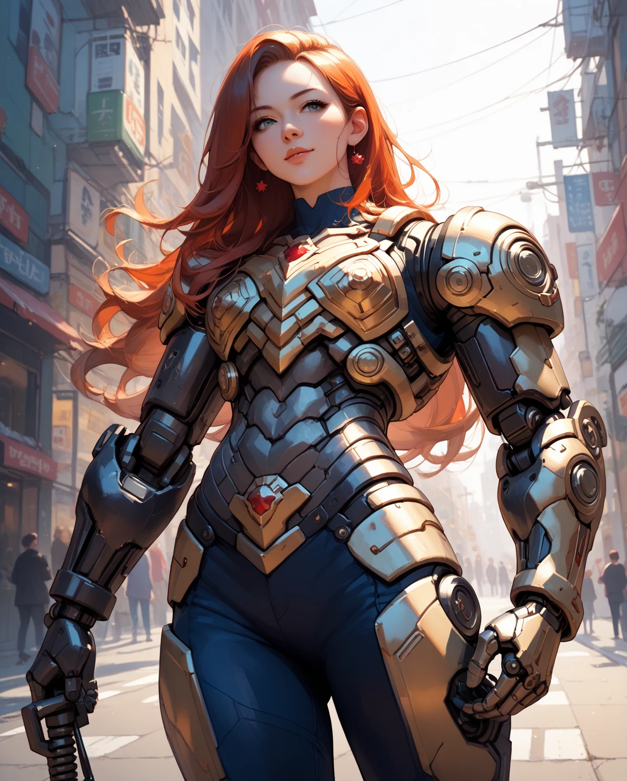 queen maeve,(extremely detailed CG unity 4k wallpaper),(masterpiece),(best quality),(ultra-detailed),(best illustration),(best shadow),(absurdres),(detailed background), Detailed face, Detailed hair, Close up, New York City, hands on her hips, Confident,