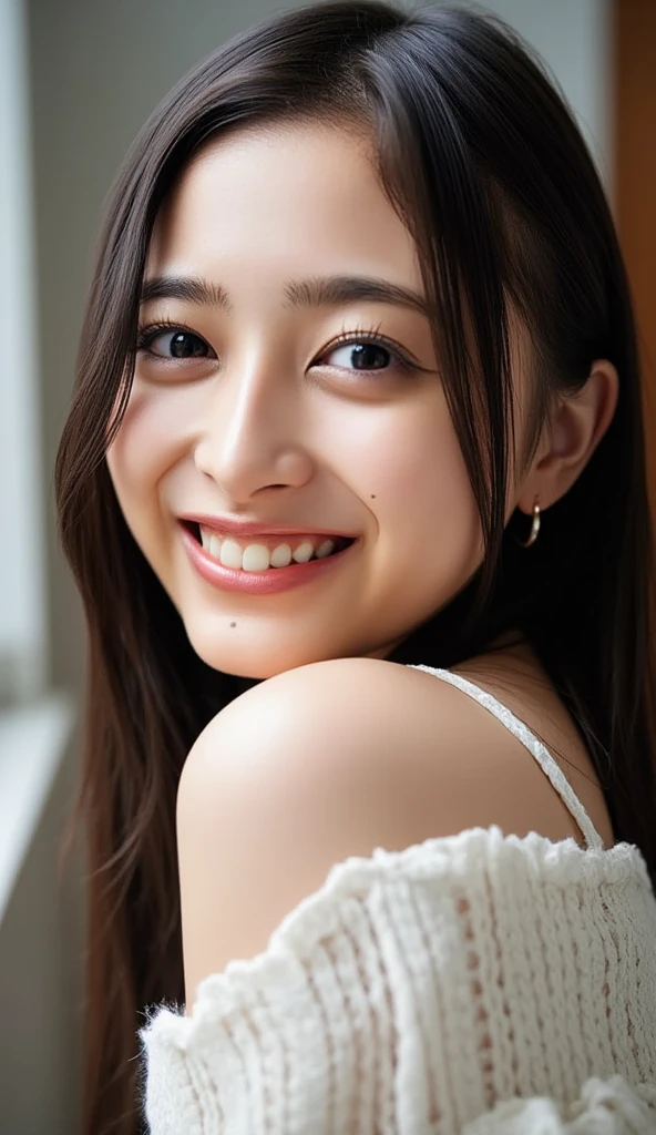 8k, highest quality, masterpiece, super high resolution, (realistic:1.4), RAW Photos, (Film Grain:1.3), One Girl, portrait of a skinny Japanese woman, 30 years old, standing on the beach, a cute face, detailed face, detailed eyes, {short|long} hair, correct body anatomy, photogravure