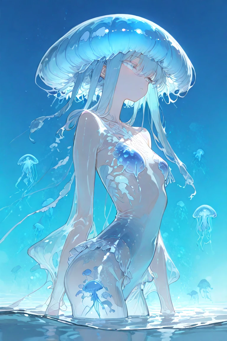 Color (Fantasy: 1.2), (Hayao Miyazaki style), (great forest submerged in the sea), patchwork cottages, flower decorations, lights, concept art inspired by Andreas Rocha, Artstation contest winner, Fantasy art, (underwater city), 1 girl, large breasts, (nude), (completely nude), moles, mole on eye, ultra detailed eyes, detailed iris, sparkle eyes, (multicolored eyes), (heterochromia), (messy hair:1.3), (white hair:1.3), elf, elf girl, (red eyes:1.3), (long ponytail), (hair over one eye:1.3), (wavy hair:1.1), ross tran, light shafts, realistic lighting, masterpiece, high quality, beautiful graphics, high detail, masterpiece, high quality, beautiful graphics, high detail, --v6