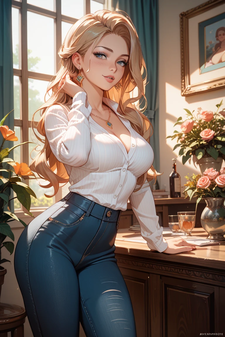 masterpiece, Highest quality, High resolution, Elsa Scarlet, Redhead, Long Hair, ponytail, White ribbon, Hair on one eye, clavicle, ((Brown eyes)), fairy tale, ((alone, chest sarashi, bandage, Bare arms, abdomen, Red too, Red trousers, ,)), Model-like style, tits, Complete cosplay, Ultra HD , ((Sharp Face)), Official Art, beautiful, mature, 30 years old, Wicked Smile, Cleavage, Big round breasts, Perfect body, ((Ultra HD Wallpapers, HD Images, 16k quality wallpaper)), 1 woman, alone, woman, ((1 woman:1.5), (1 woman), ((alone)), ((one woman)), ((1 woman)), Eye details, Detail Art, ((Are standing)), Half Body, (model Pause:1.5), ((Half Body)), ((Indoors:1.5)), (room:1.5), (Pause:1.5), Very detailed and high resolution Elsa Scarlet masterpiece, beautiful in dynamic action. Highlighting the intricate details of the subject&#39;s mischief and the lewd look on her face. Set the scene at inroom, Indoor background. Using rich colors and three-dimensional light、Expressing subtle beauty and discomfort。, holding knife, knife, one knife, 1 knife