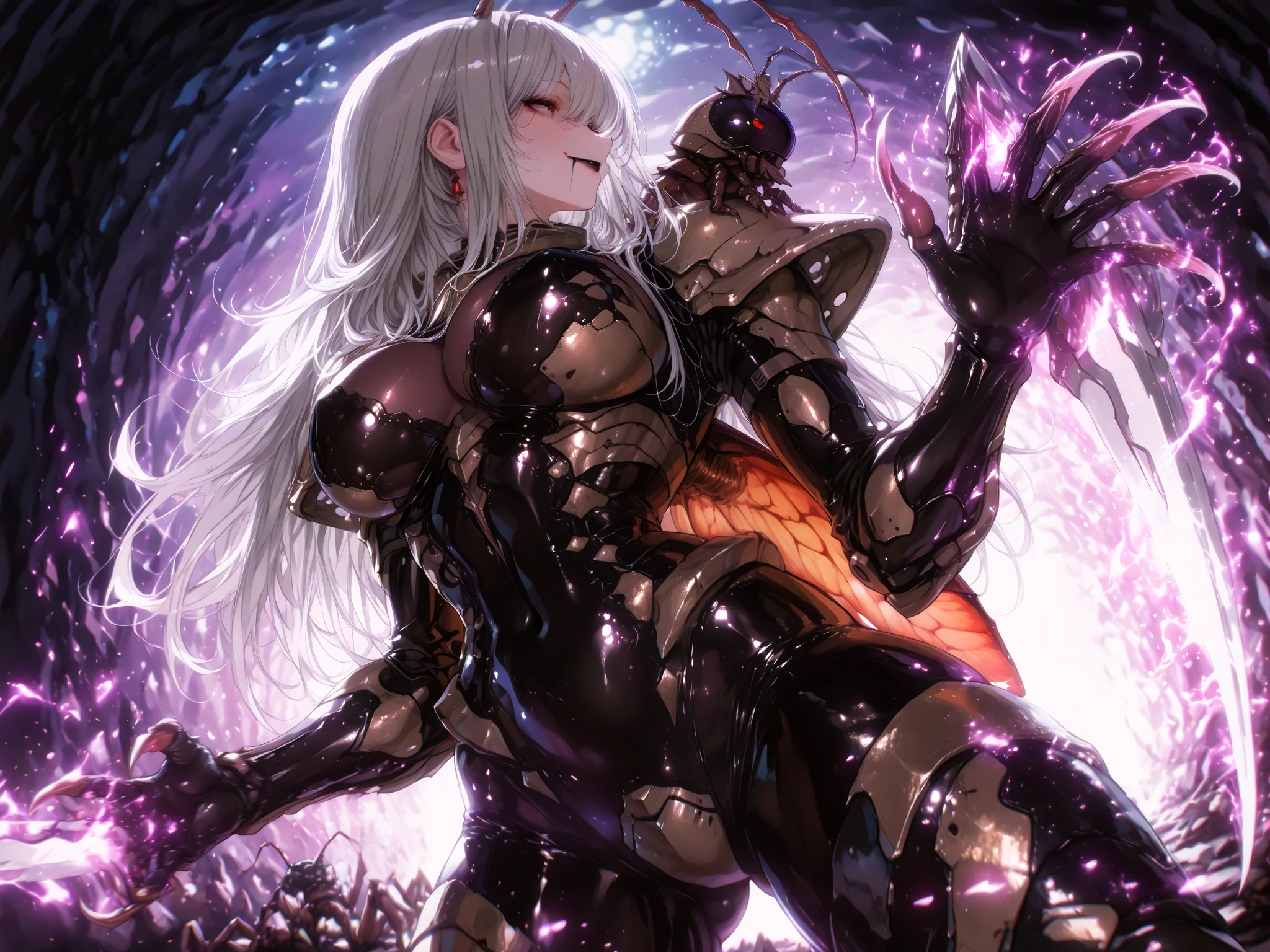 ((highest quality)), ((masterpiece)), (detailed), （Perfect Face）、（The woman is a beautiful alien queen named Princess Leona, whose body has been completely transformed into an alien. She has long, straight light brown hair, a slender figure, but normal breasts, and is wearing an alien suit with alien decorations.）、With a gentle smile, she holds a wedding ceremony with an alien, embraces him, and shares a deep kiss as a vow to get married. She then becomes a genuine member of the alien race.、The strange alien and the woman are in the alien nest, married to the alien, snuggling up close and hugging each other, their tentacles entwined, and kissing in a vow.、The woman is wearing an alien suit, has alien decorations and is wearing an engagement ring.