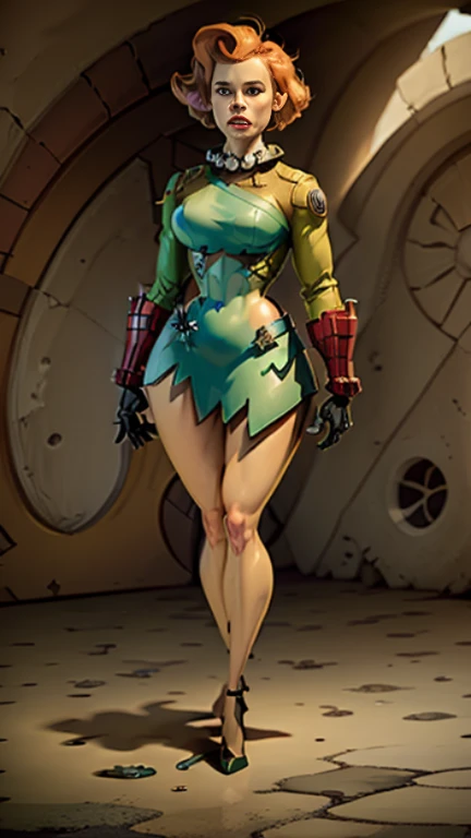 cammy white, green thong leotard, He has red gloves and black boots. big chest