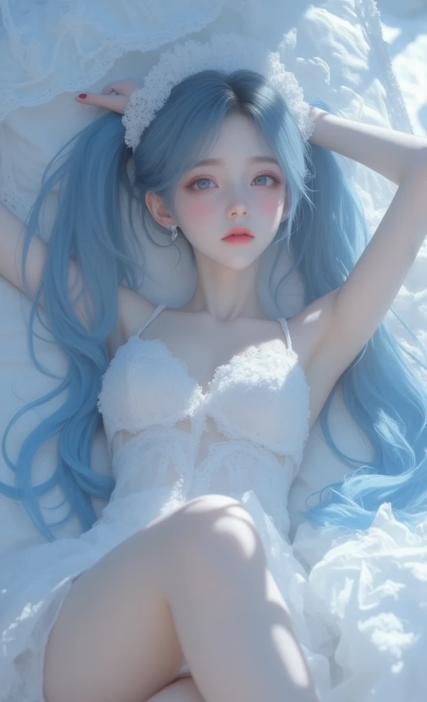 emily, corpse bride at 18 years old nude at the bed, open legs, pubic hair, blue hair,