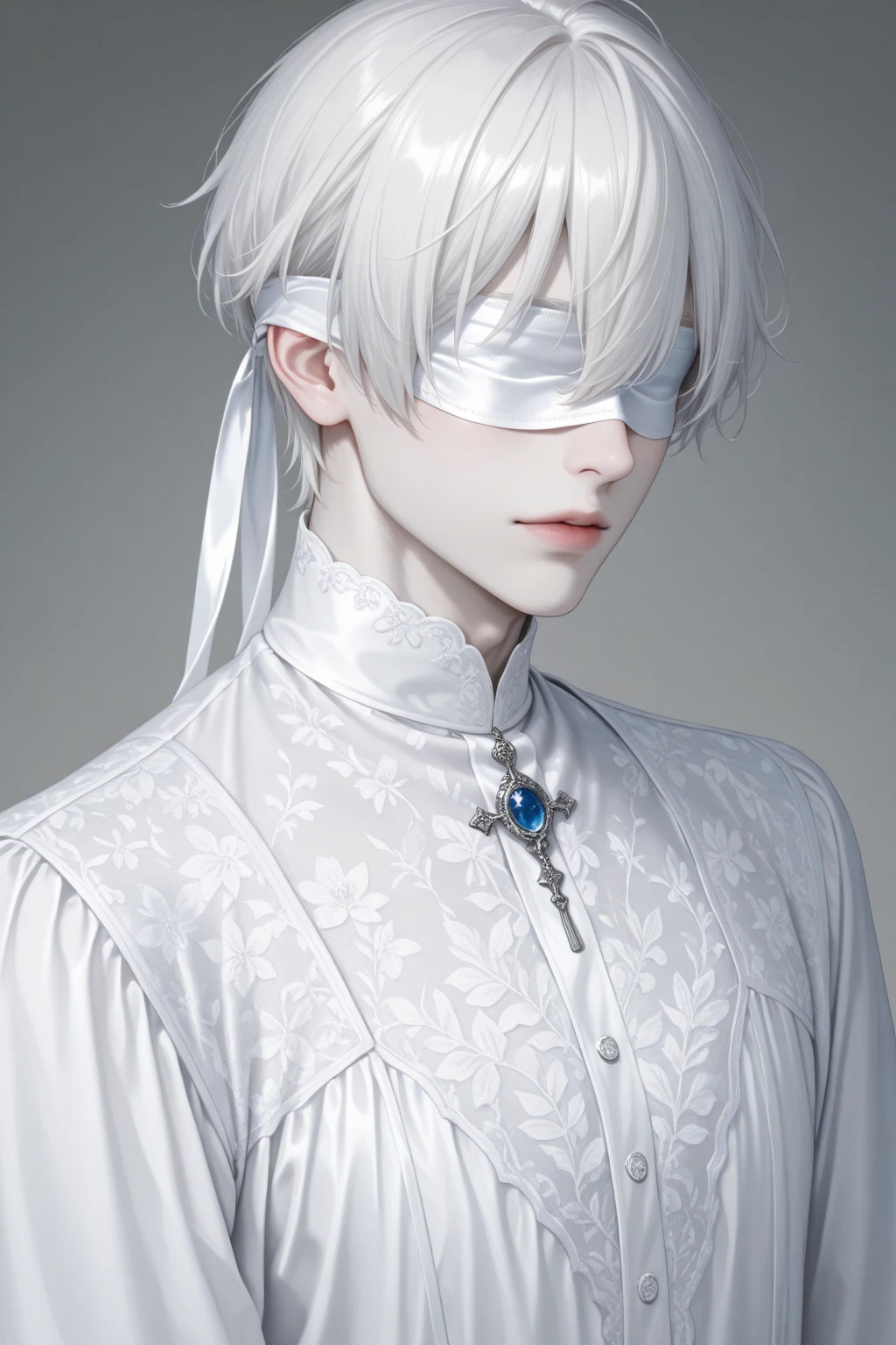 Boy with white hair, bat ears, wearing black clothes