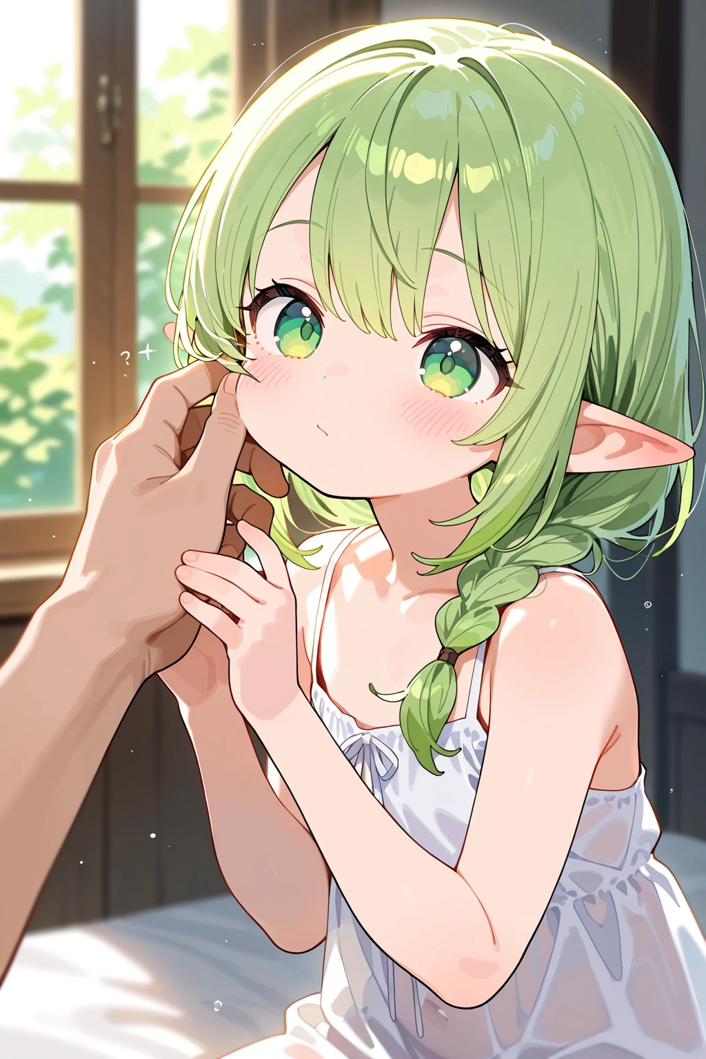  elf girl、Many elementary school boys standing next to each other were curious.々Conversation with、((close contact))、From above