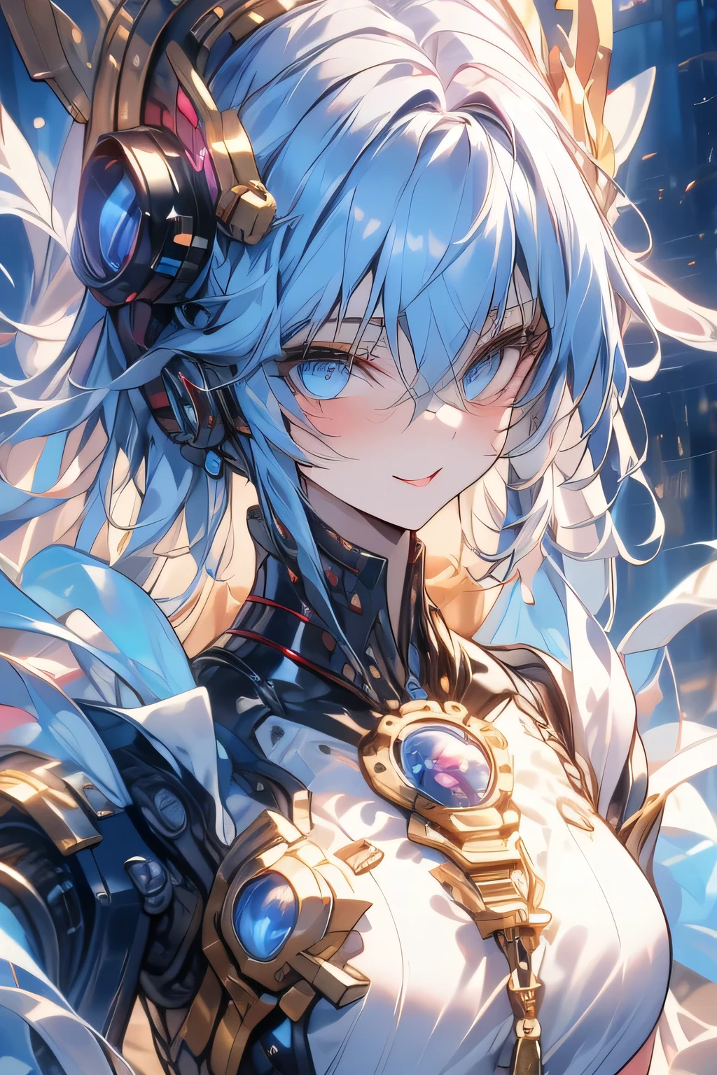 best image quality, unbelievably stupid , very detailed, 2.5d, Delicate and Dynamic, and a seductive smile that seduces both breasts, classic puff sleeve pure white wedding dress , amazing style , bouquet, steampunk, Dieselpunk , clock punk , Cyberpunk, glitter effect