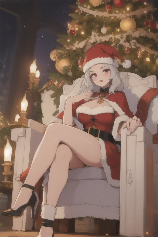 highest quality、All limbs、full finger、Slender beauty、smile、knee high、Wear long boots、Christmas 、Sexy Santa、Exposing too much skin、party venue