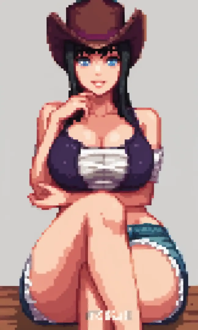 chichi_dbz, pixelart, pixel art, red bimbo lips, beautiful eyes, in home, sitting on chair, purple eyes, standing, solo, (wearing white tanktop), (wearing grey sweatpants), (modest clothing), large breasts, massive tits, cleavage, nipples, 2nipples, wet body, sweaty body, masterpiece, best quality, detailed face, detailed eyes, highres, big breasts, biggest behind, areola, big ass, thick thighs, wide hips, showing ass, perfect body, perfect clothing, perfect anatomy, fully clothed,
