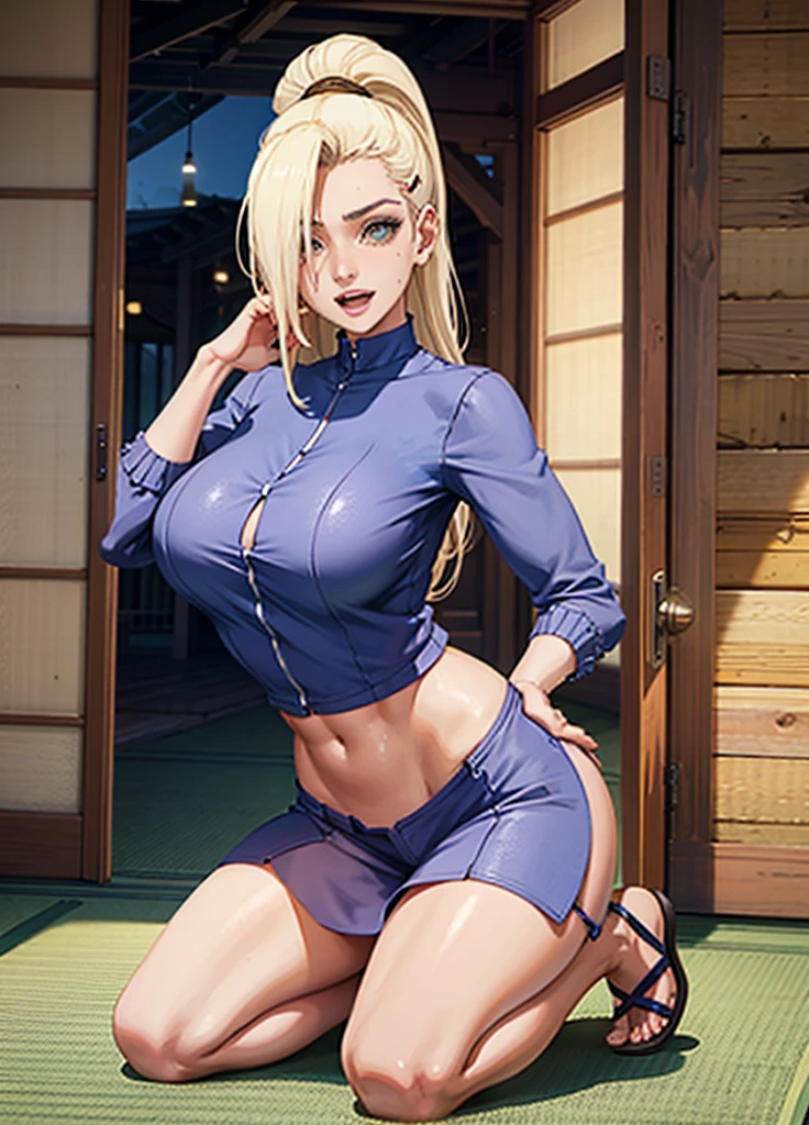 ((Ino Yamanaka))) huge breasts, shiny skin, blushing, masterpiece, best quality, sharp focus, erotic, extra details, sweat, perfectely detailed facial features, sunlight, pearl necklace,in public, multiple people in background, sexy, erotic, open shirt, long shirt, navel, tattoos, inside bank, bank cashier aisle behind, surrounded by professional people, blonde, embarrassed, parted lips, pocket, yamanaka ino, standing pose, nude, stockings