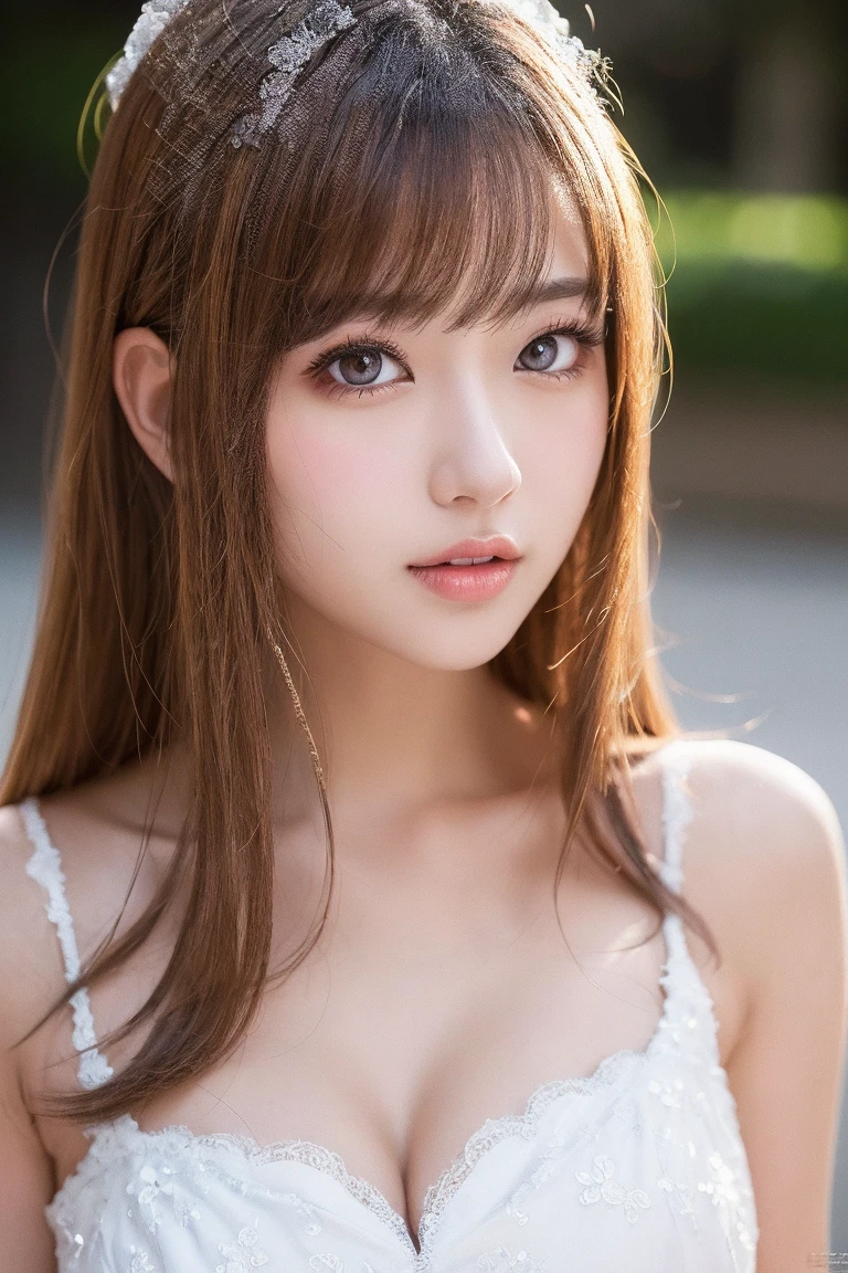 1 Japanese girl, (looking away:1.4), (upper body shot:1.2), Beautifully detailed eyeballs, catchlight in the eyes, Realistic digital painting of a woman portrait, Shy,  Cute,  open mouth to say something, sad, brown eyes,  (Wavy medium Hair:1.1), (light brown brunette hair:1.3), (Highly detailed skin:1.2), Mystical style, Global Illumination,