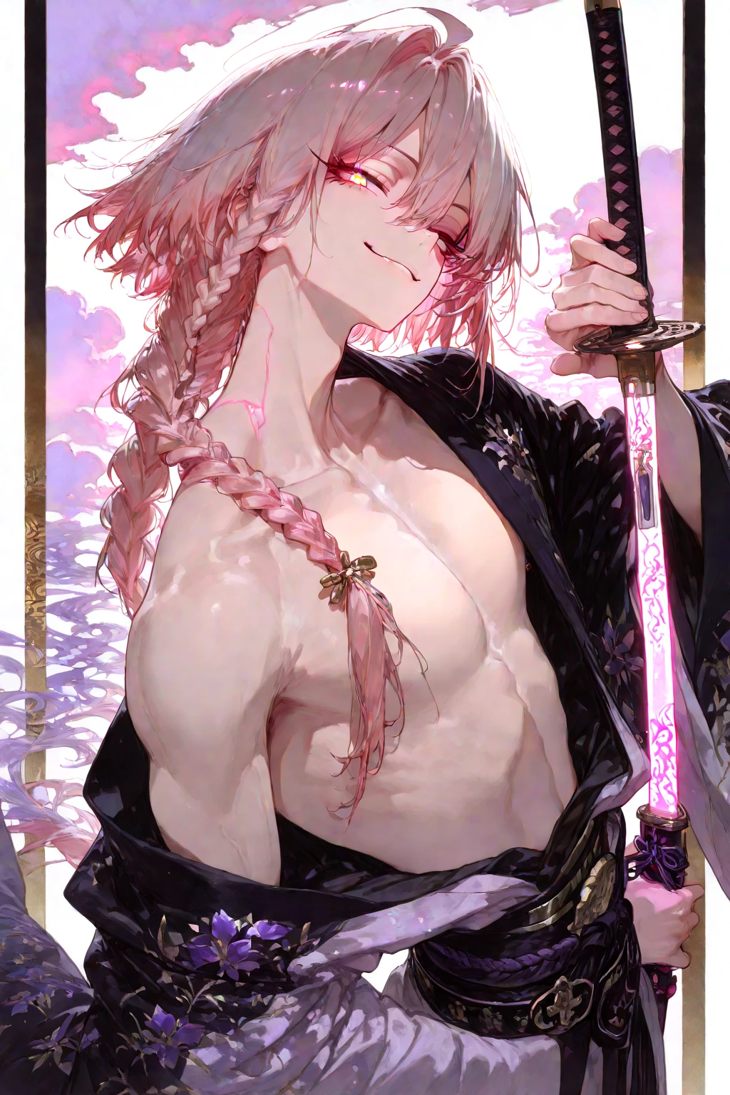nsfw,(Highest quality:1.2),32k HDR,High resolution,Perfect Anatomy,Wet and shiny white skin,Sweat dripping down my body,Slender model figure,Ahegao,Silver and pink hair,short hair,soaked through,Super small face,Collar and leash,Alley,Edo Town,photo shoot,Maid,((Japanese sword)),tattoo,((whole bodyにタトゥー)),(Arms covered in tattoos),tattoo,((whole bodyにタトゥー)),(Arms covered in tattoos),(whole bodyをA body covered in tattoos), (A body covered in tattoos),((Both have)),((The penis is growing)),((ejaculation)),((Rubbing the penis)),((Straight erect penis)),((Show off your penis)),((Showing off your crotch)),((Collar with leash)),(Lockに繋がれた少女),Women in ecstasy,climax,Acme,Detailed skin texture, Detailed face, Fine grain,((whole body)),((艶やかなkimono)),(((nightの町))),((暗darkness)),((頭からfootまで)),((Lock帷子)),(((Lock))),(foot),(((Wrapped in a cloth))),((geta)),((大きなJapanese swordを構える)),(((Japanese swordを構える)),((kimono)),((Are standing)),((Wrap a cloth around your chest)),(((巨大なJapanese sword))),((Wear a black belt around your waist)),((花柄のkimono)),((Thin fabric)),((身長と同じくらいの大きさのJapanese swordを振りかぶる)),((night)),((Dim light)),((Glaring at the camera)),((Bold pose)),(((Restraints))),(((darkness))),(((moonlight))),,(((kimonoの上からLockを身体中に巻く:1.2))),(((Japanese sword:1.3))),((Lock)),((Hakama)),((Wrap the chain)),