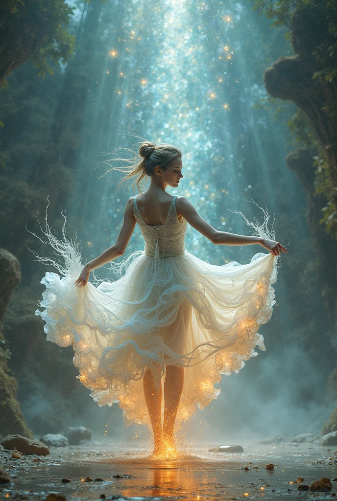 a spectral girl, 6 years, with a (Translucent appearance:1.3), Its barely tangible form, with a soft glow emanating from her gentle contours, The environment is subtly distorted through its ethereal presence., Creating a dreamlike atmosphere