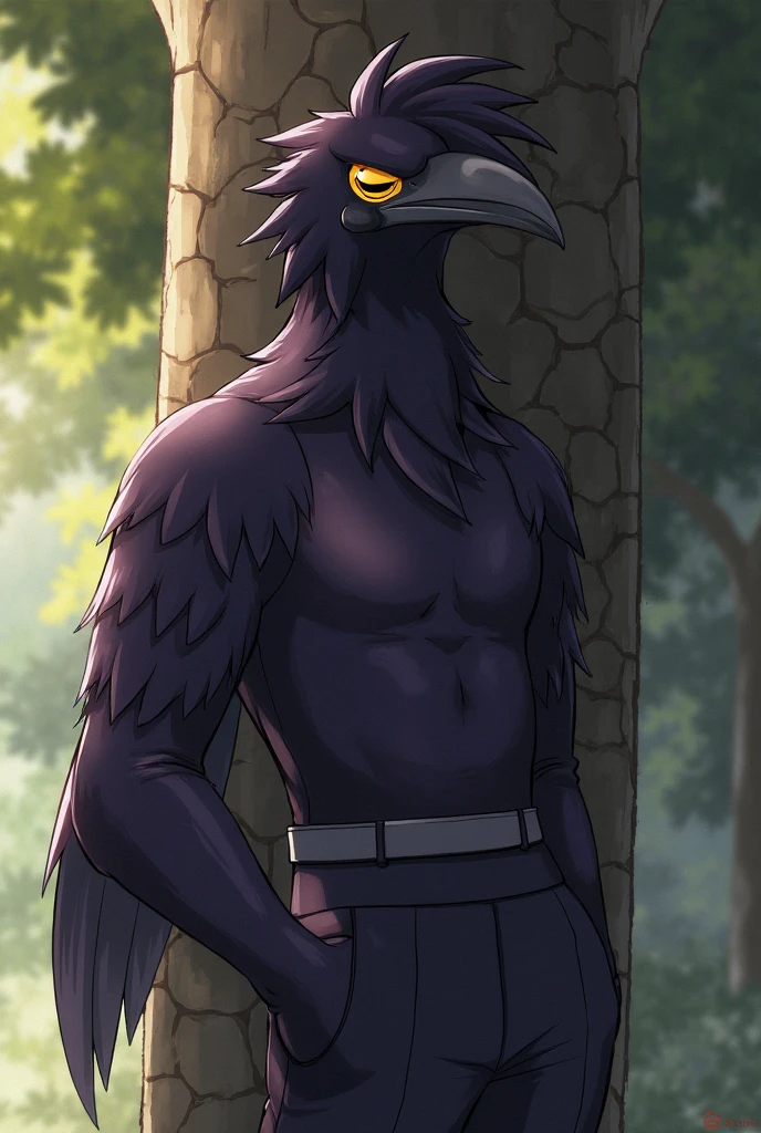  male anthro crow, detailed hands, best art, masterpiece, quality, muscular male, topless, masterpiece, 2023, best quality, high quality, absurd res, hi res, detailed, gothic, kosuke fujishima