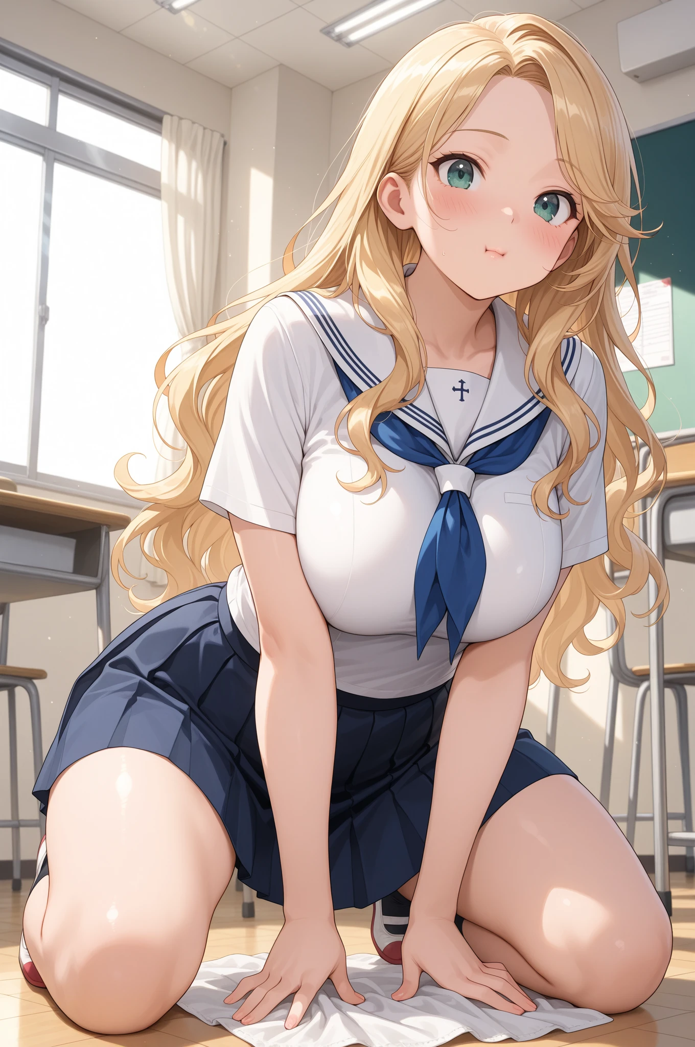 masterpiece, Highest quality, High Resolution, HS1,blush、smile,NSFW、classroom、Beautiful breasts、School Swimsuit