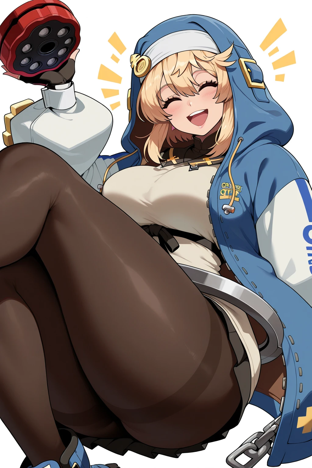 score_9, score_8_up, score_7_up, BREAK,  <lora:adjatha-guy-v1PONY:1>, 1girl, solo, bridget \(guilty gear\), bike shorts, breasts, futanari, bulge,