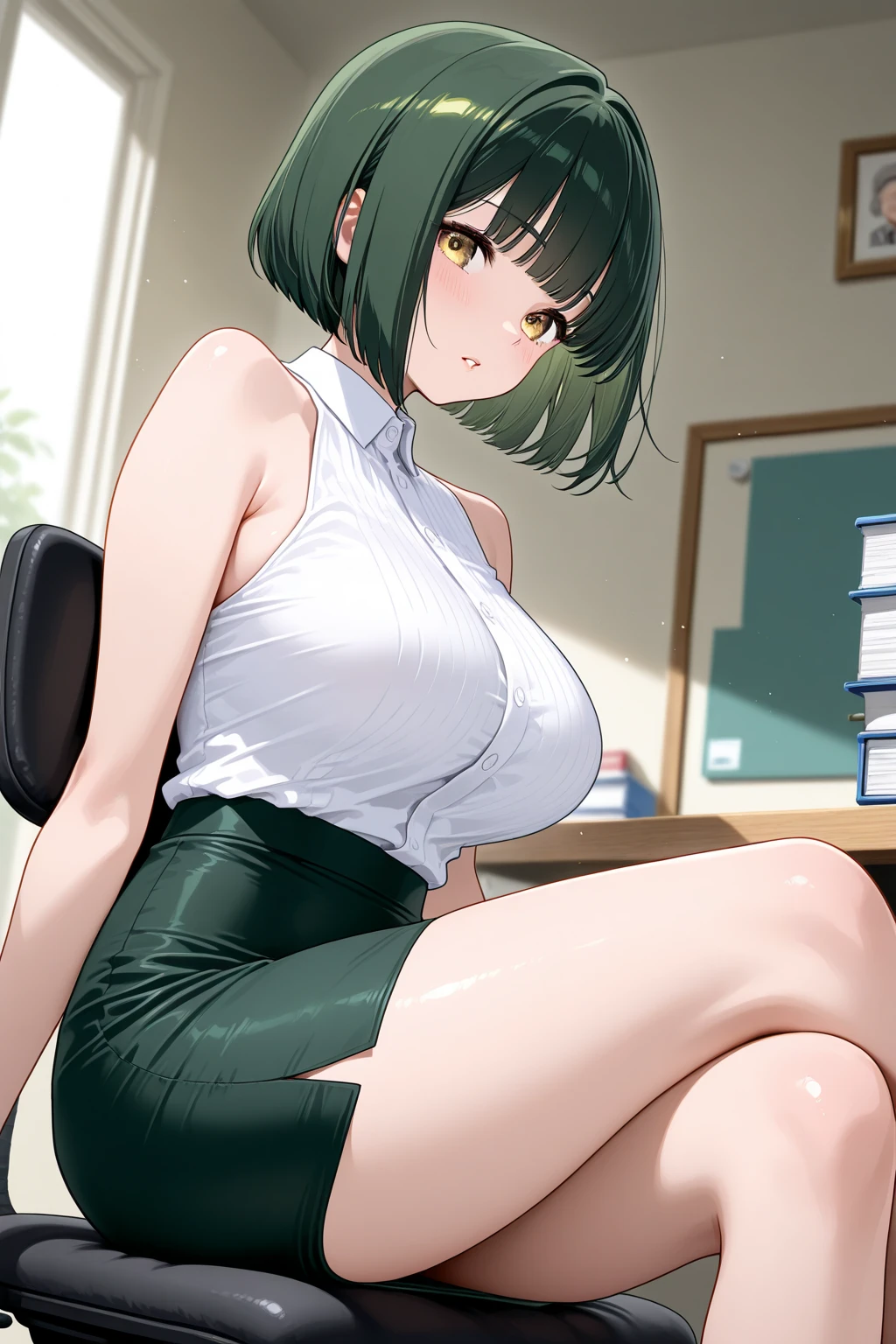 、(masterpiece、Highest quality)、Highest quality, Ultra-high resolution, (((masterpiece))), alone, Sweat、Big eyes, Composition from the front、Shortcuts、Embarrassed face、Blonde Hair、Cut your hair short、School classroom、Sailor suit、skirt、short hair、Browsing Caution、Upper body naked、Breasts exposed、Nipples、Large areola、Sitting in a chair without a backrest、Internal Medicine Examination、Woman showing her body、belly button、真Composition from the front、School Insurance Office、curtain、cubicle、window、door、Fluorescent lamp