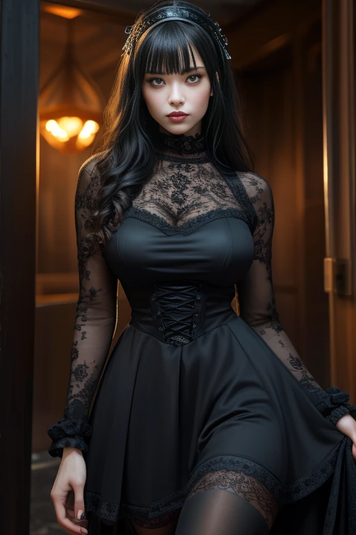 masterpiece, high quality, 4K, Beautiful design, Shiny, from the front, Award-winning photo, Very detailed, Garden at Night園，Finer details, Confused, Very knowledgeable woman, Very detailed eyes and face,  alone, 1 female,devil&#39;wing，Cat ear，  Shiny, Big Breasts，Big Breasts，Big Breasts，kimono，kimono，, Abdomen is visible ,  Night view，Garden at Night，Starry Sky，full moon，Gold embroidery,  