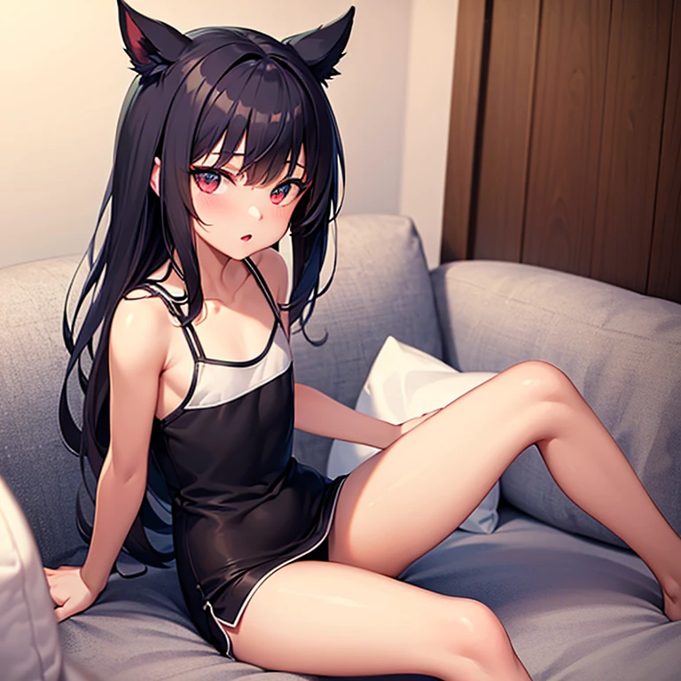 A young (fluffy anthro furry) little Otter girl. young body figure black hair and eyes white fur wearing a cute childish black crop top with a blue star pattern and a black sports short with white underwear. Looks to be in the second grade.Laying down on her bed. Night time. highly detailed, finely drawn, anime style, detailed remarkable eyes
(stylized Anime artwork, (brown outline), a1 pictures style), detailed, masterpiece, best quality, detailed background
