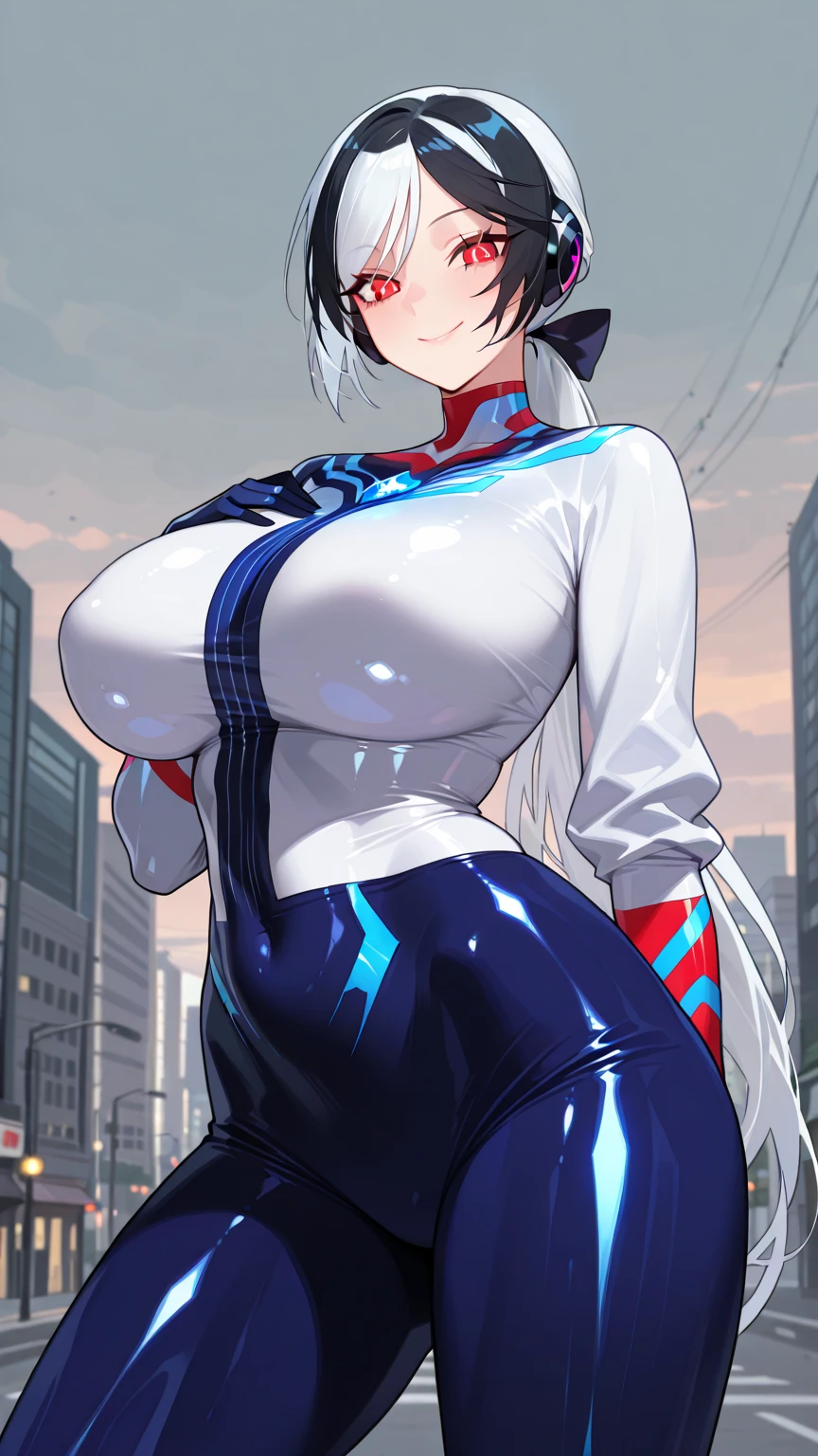 (best quality:1.2), 1girl, (masterpiece:1.2), raytracing, cute face, perfect face, ultra detailed,detailed face, 8k wallpaper, wide hips, <lora:more_details:0.5>, Mirko_NDV, 1girl, red eyes, white hair, large breasts, long hair, dark-skinned female, rabbit girl, animal ears, rabbit ears, muscular female,  <lora:Mirko_NDV:0.7>, smile, city, outdoor, leotard, thighhighs, fur collar