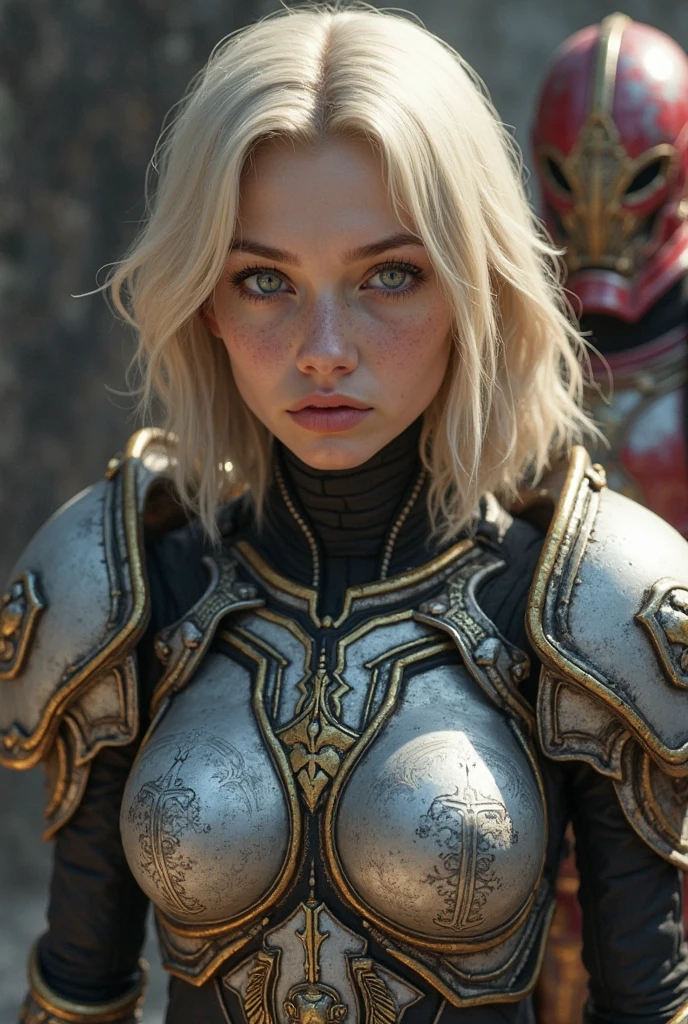 medium (shoulder-length:1.2) slicked-back [blue-black:.3] hair, (1young girl:1.2), blonde hair, (Ultra realistic, high res), (highly detailed eyes, highly detailed hair, highly detailed face, highly detailed plump lips), (off shoulder), breasts, upper body, (best quality:1.4), Raw photo, (realistic, photo-realistic:1.37), professional photography, cinematic light, (fine face: 1.2), gold, volcano, dinosaur, (battle, giant monster, giant sword, giant spear, giant shield, adventure, giant monster, Volcanic eruption, tough monster, creepy monsters:1.4), (girl monster hunter in armor, girl monster hunter:1.6), Flying sparks, terrible sights, Powerful photo illustration, Unimaginable, astonishing, 