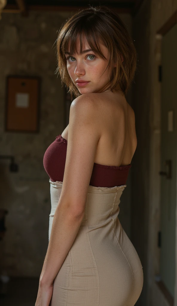 masterpiece, best quality, claire, claire redfield, resident evil 1girl, solo, brown hair, shorty hair ((((wearing, sport gray top, boxer underwear)))), sitting, warm lighting, (fractal art: 1.3), colorful, highest detailed, (((perfect face, clenching teeth, annoyed, head tilt, looking to the side))), upper body, HDR, gigantic breasts, bare breasts, arms at side, arms behind back, Detailed face, Detailed blue eyes, Detailed face, blue eyes, perfect eyes, perfect face, nude, spreading legs, wet clothes, presenting, legs spread apart, on the night, warm ilumination, hospital wall background