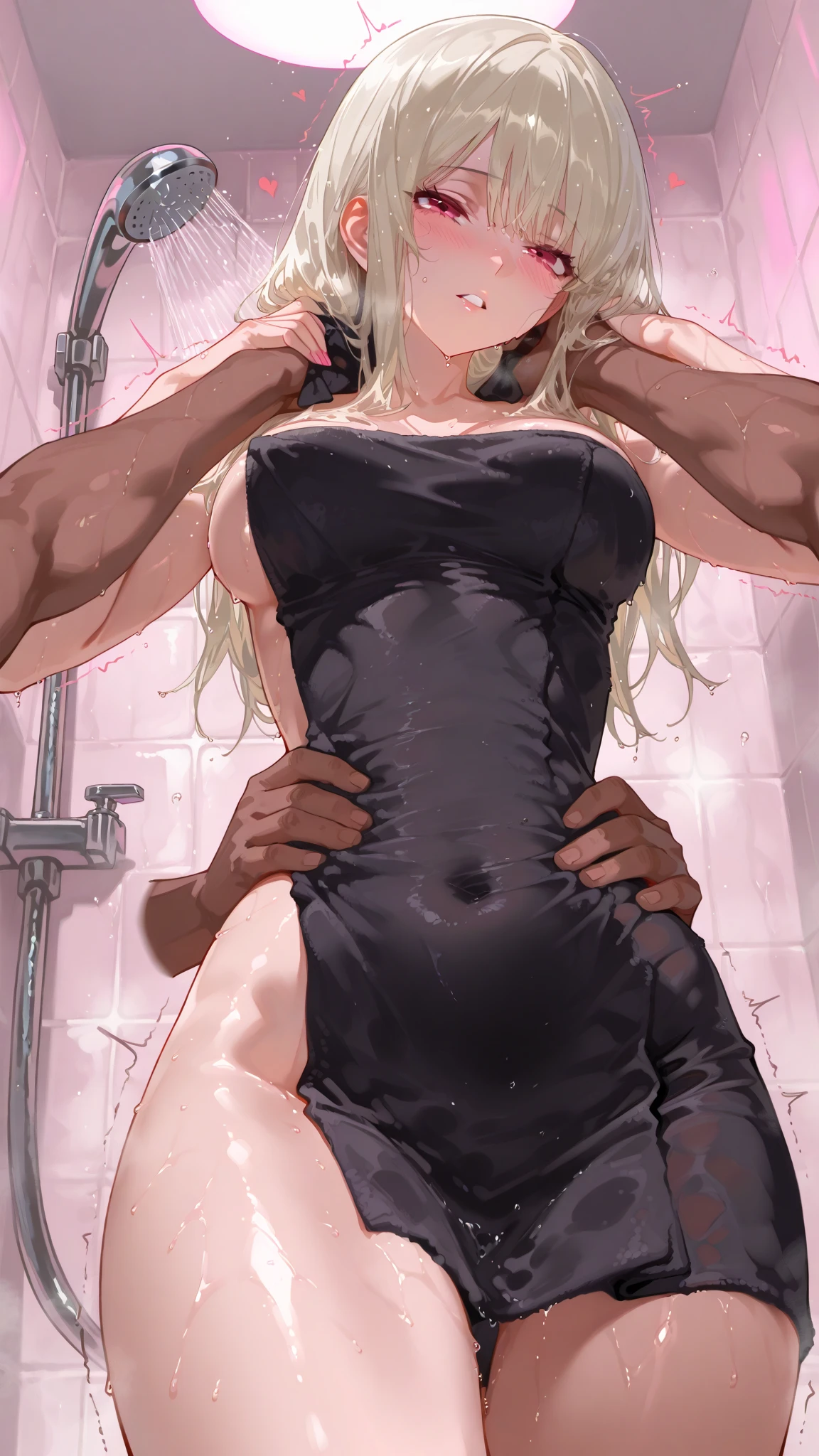 score_9, score_8_up, score_7_up, source_anime, takeda hiromitsu style, (1girl)and(1boy,tall stature)),hetero,(1girl),(curvy:1.4),(long hair, french braid),straight hair, (blonde hair), light blue eyes, (huge breasts), pale skin,shiny skin, (rolling eyes:1.4),(ahegao),(trembling), erectile nipples, ((She wears dominatrix)), cum in pussy,(cum on clothes:1.4), cum on breasts,cum on body,cum facial, bukkake, cum in mouth,cum on hair,(excessive cum), (1boy,tall stature:1.4),((smug)),small penis, sex,kiss,face to face,hug,((((girl lying face up on bed)))),leg lock, motion lines, clothed,(wrestling ring),