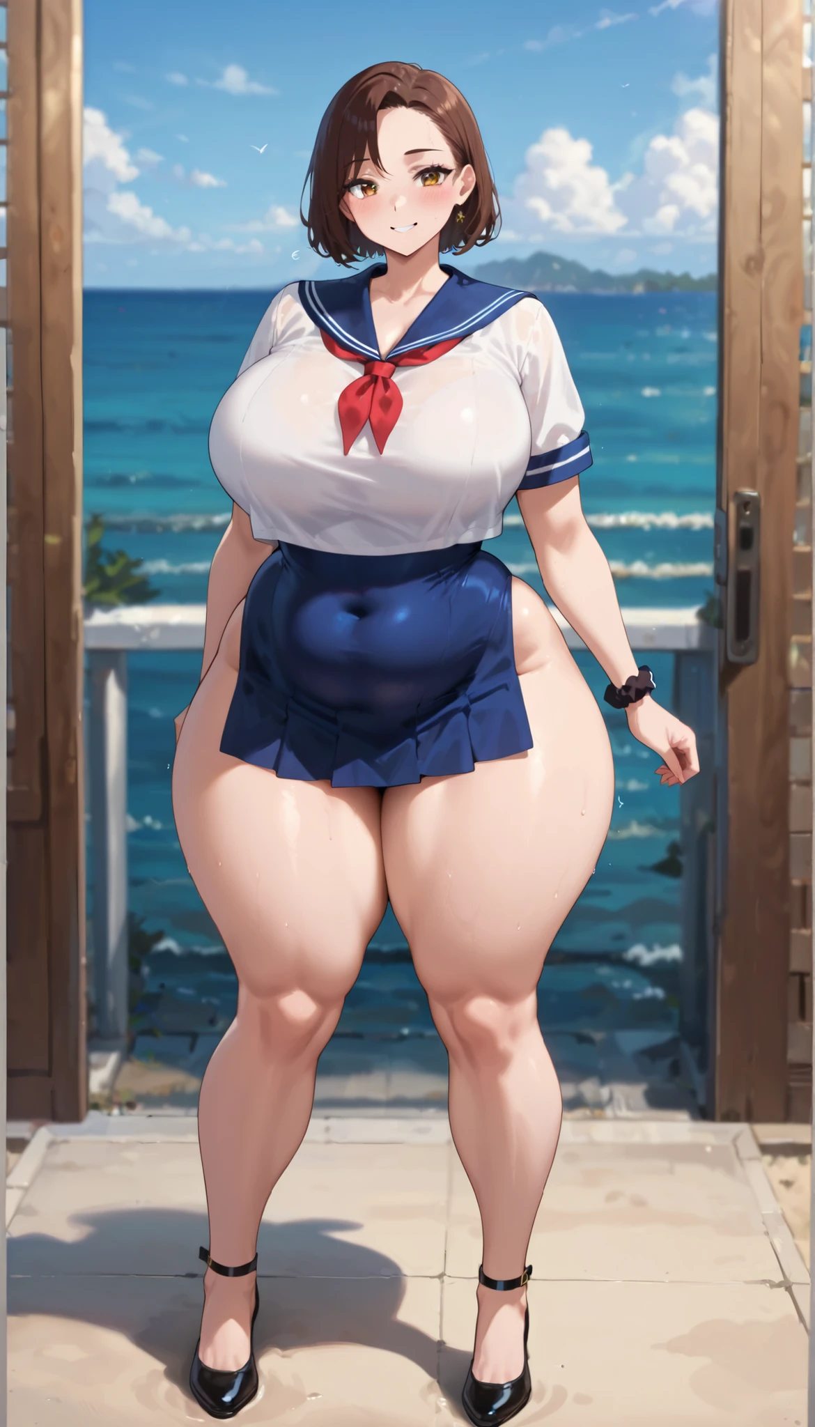 Big Breasts, Big Hips,Full Body Shot, Mature mother, Whipping the lower body, Plump thighs, ox, Seductive mature woman, Perfect body, Plus Size Model,high school girl,Sailor suit, The skirt is short,Mature woman wearing Sailor suit,Chunli