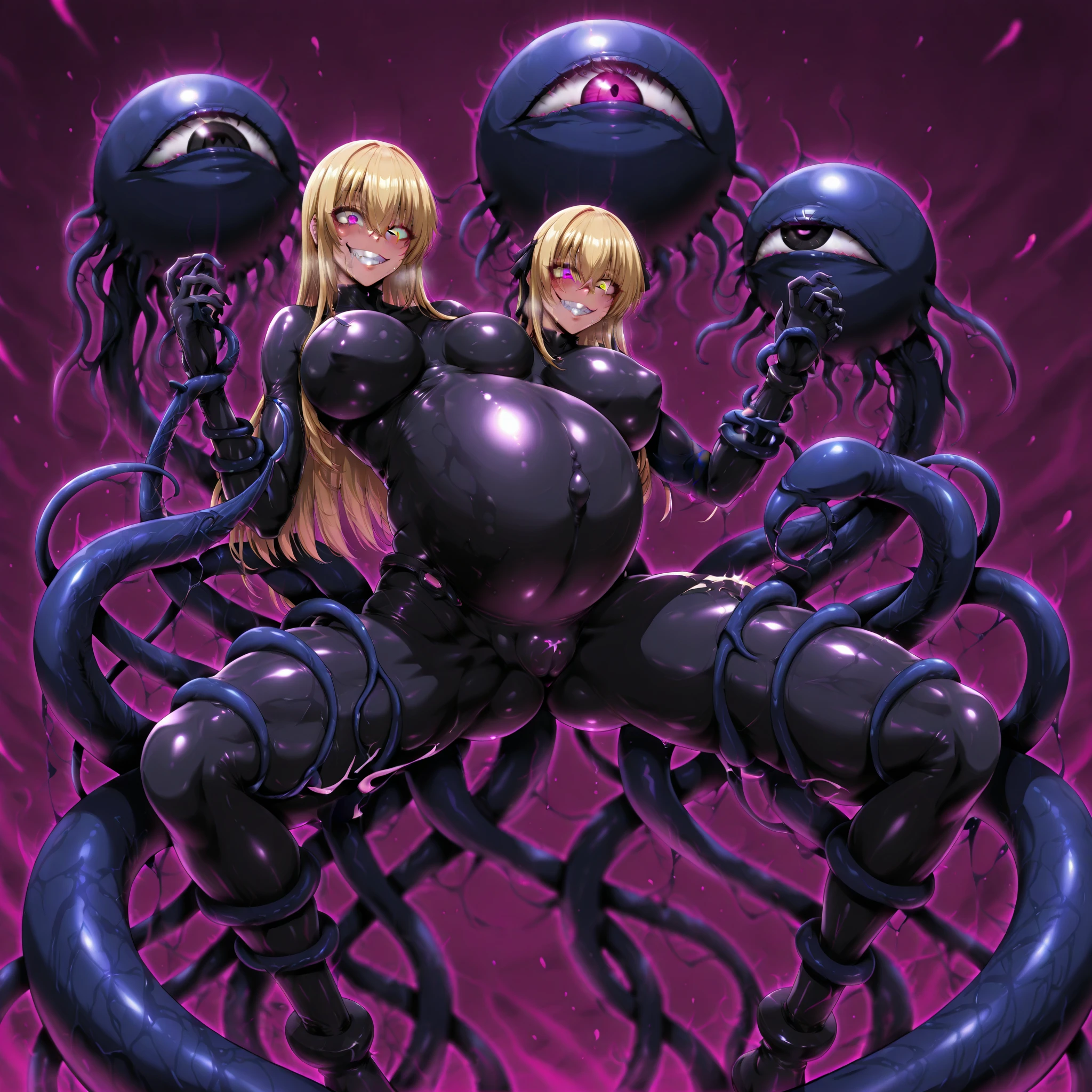(masterpiece), best quality, expressive eyes, perfect face, ((1 mature woman, blond hair, short bob hair, glasses, blue competition swimsuit)), large breast, large butt, ((alien, alien monsters, copulation with monsters, tentacle monsters, monstrous tentacles, penetration, breast grab, swarm gangbang, sucking, cum)), ((orgasm)), open mouth, look happy, shy, blush, sweat, in the spaceship,