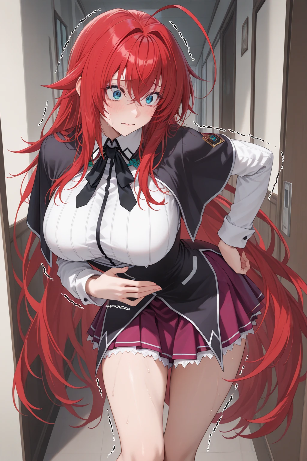 (Best Quality, Masterpiece),sexy, ??????, ???, nsfw, 1girl, 18 years old, Contempt, pride, long red hair,sparkling eyes, ((blue eyes)), ((ponytail)), portrait, school lab, happy, thighs, crossleged