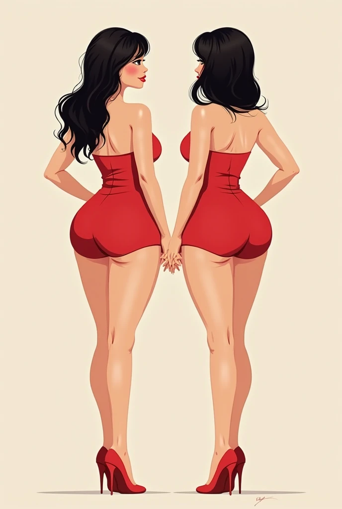 (back view),((full body:1.3)),Beautiful 20 yo Mediterranean woman, beautiful athletic figure, shapely toned legs, perfect round ass, natural perky breasts,(abs), long dark hair, green eyes. (joy:1.4), sweet smile, Mascara, red lipstick, ponytail, necklace, burgundy evening gown, high heels.