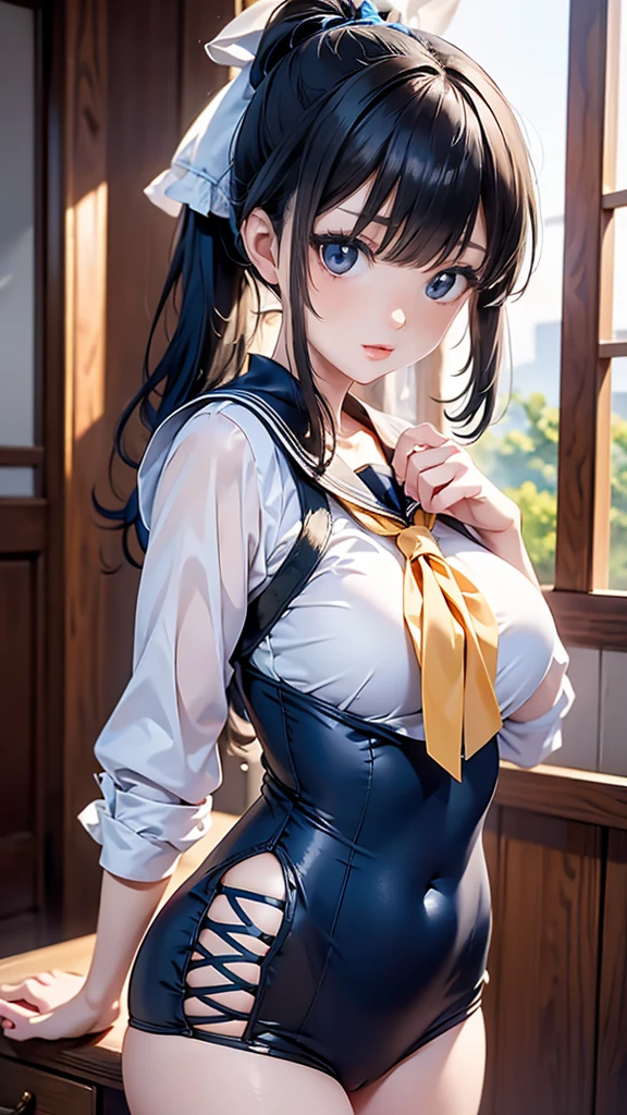 top-quality、Full limbs、complete fingers、Slender beauty、waved hair、long、Brown hair、Raw feet、bunnygirl、Blue Bunny Girl Leotard、Blue Bunny Girl Headband、Blue bow tie、Brown pantyhose、ssmile、Beautiful Large Breasts、Luxurious room、is standing、sexypose