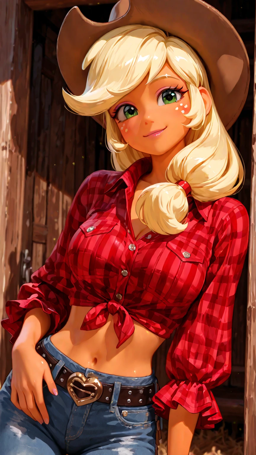 Judy, 1girl, solo, portrait, looking at viewer, smile, cowboy hat, heart earrings, red scarf, perfect quality, good quality, masterpiece, HDR, UHD, nude, exposed breasts, nipples,