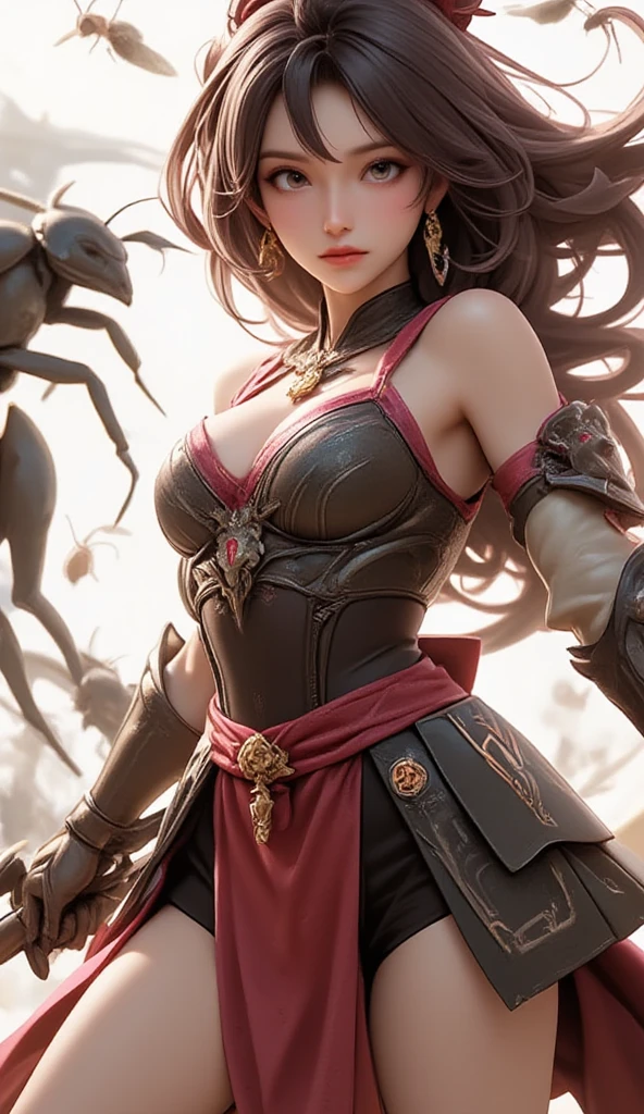 minimal, A sexy woman in armor, legendary warrior , A beautiful babe, sex pose, erotic design , erotic face, erotic pose, pore black hair, small tits, big eyes, sexy eyes, body covered with tattoo, red lips, sexy lips, sexy face, erotic, erotic pose, FULL BODY, cherry blossom tree, pink leaves, high quality, beautiful graphics, high detail