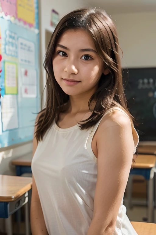 japanese elementary school student, naked in classroom
